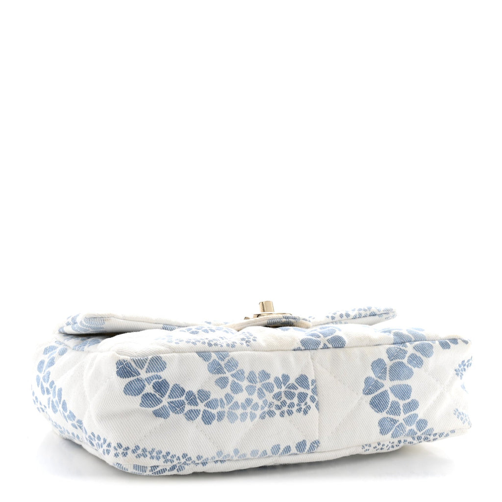 Printed Denim Coco Beach Quilted Small Single Flap Light Blue White