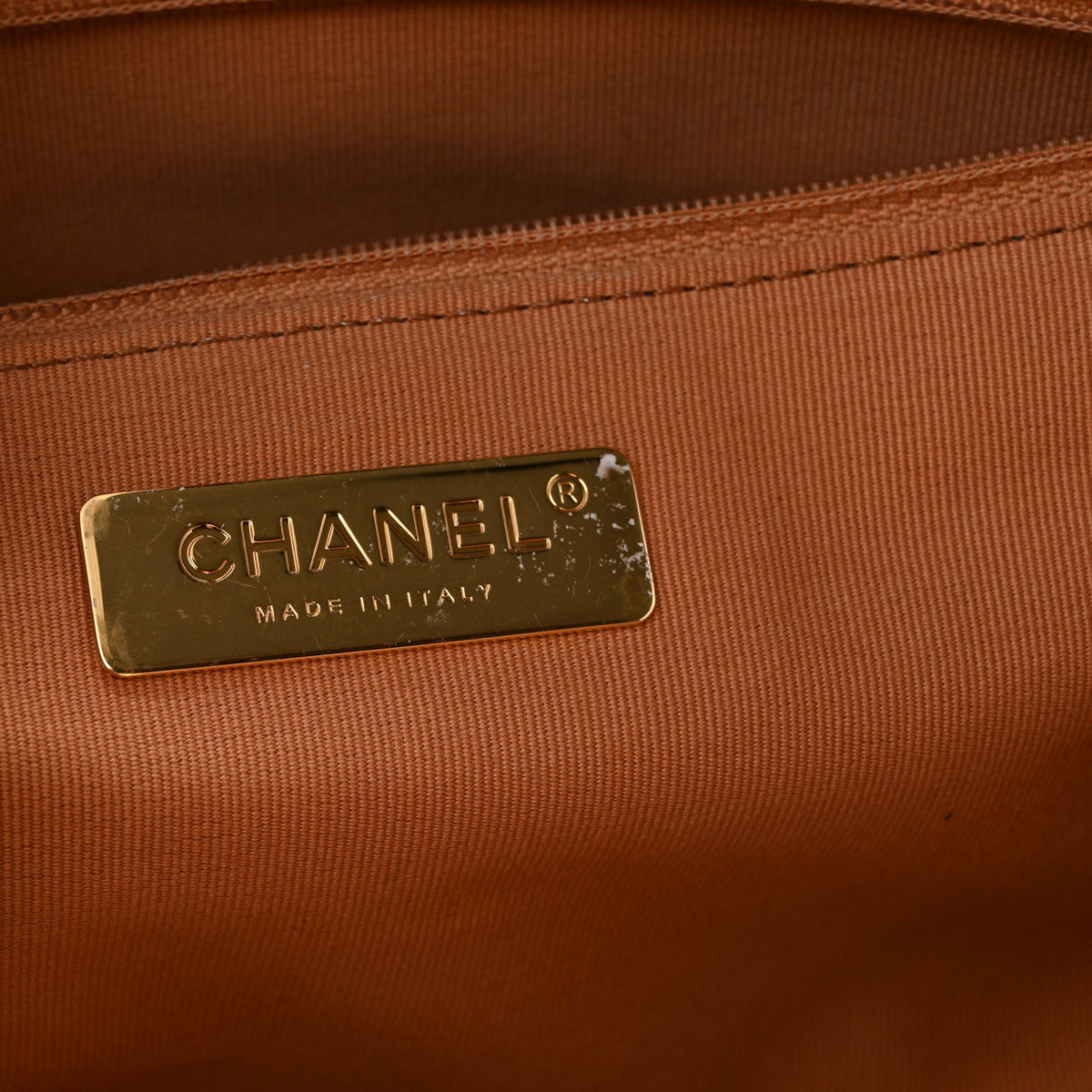 Lambskin Quilted Chanel 19 East West Shopping Bag Brown