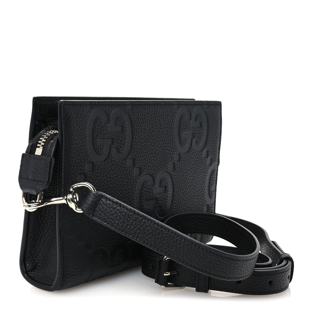Monogram Jumbo GG Textured Dollar Calfskin Crossbody Bag Black