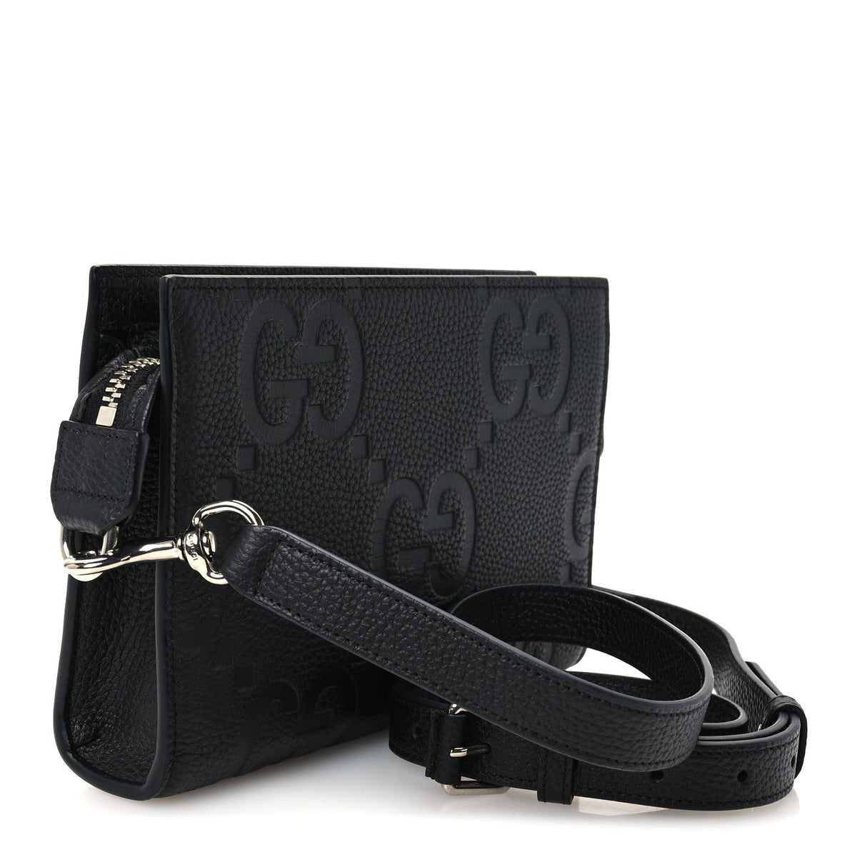 Monogram Jumbo GG Textured Dollar Calfskin Crossbody Bag Black