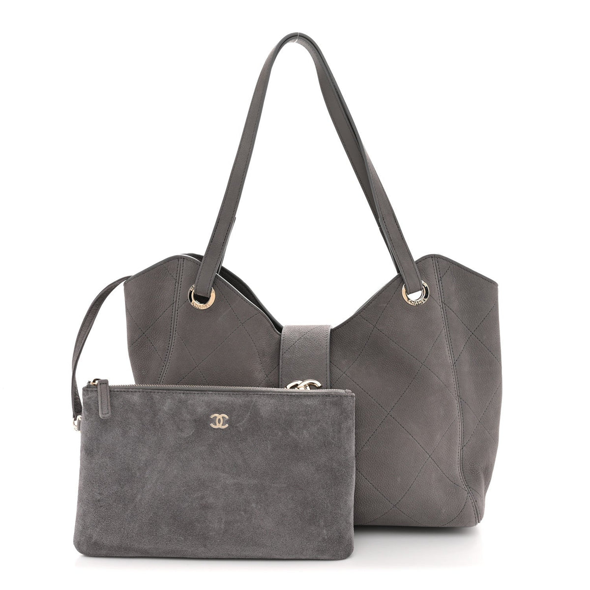 Nubuck Caviar Quilted Large Shopping Bag Grey