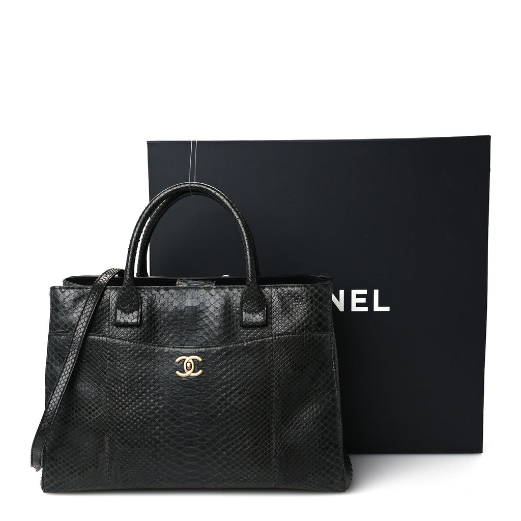 Snakeskin  Medium Executive Cerf Shopper Tote Black