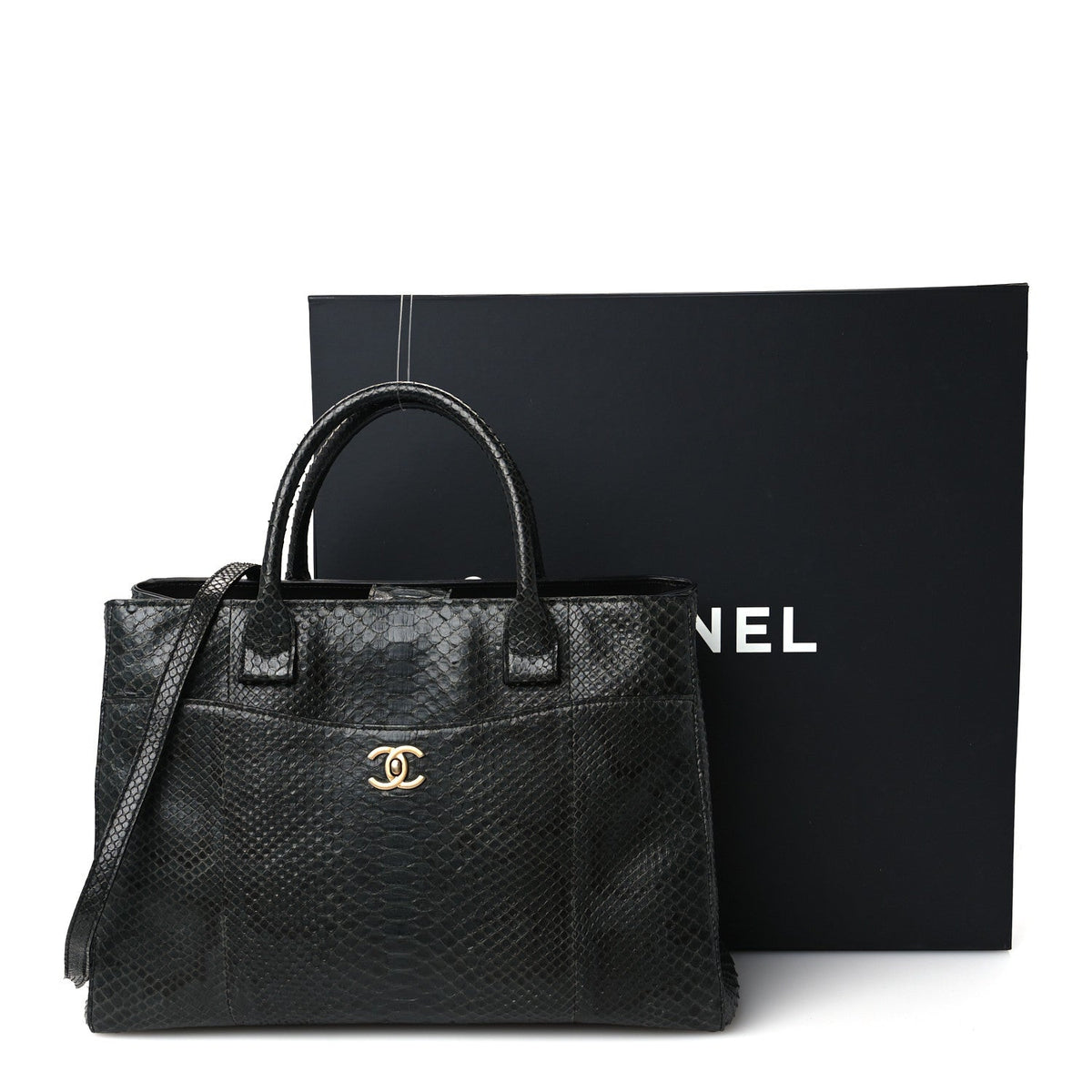 Snakeskin  Medium Executive Cerf Shopper Tote Black