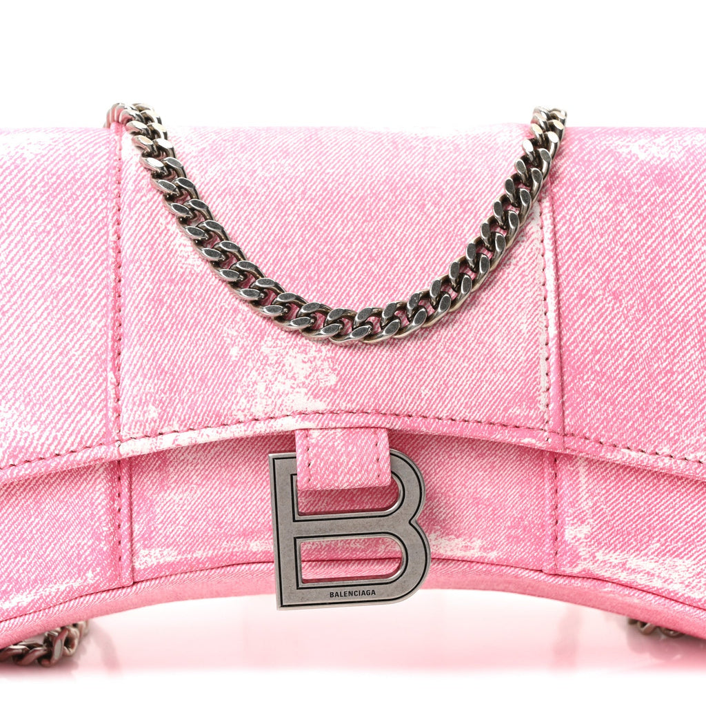 Nappa Denim Printed Hourglass Chain Bag Denim Pink