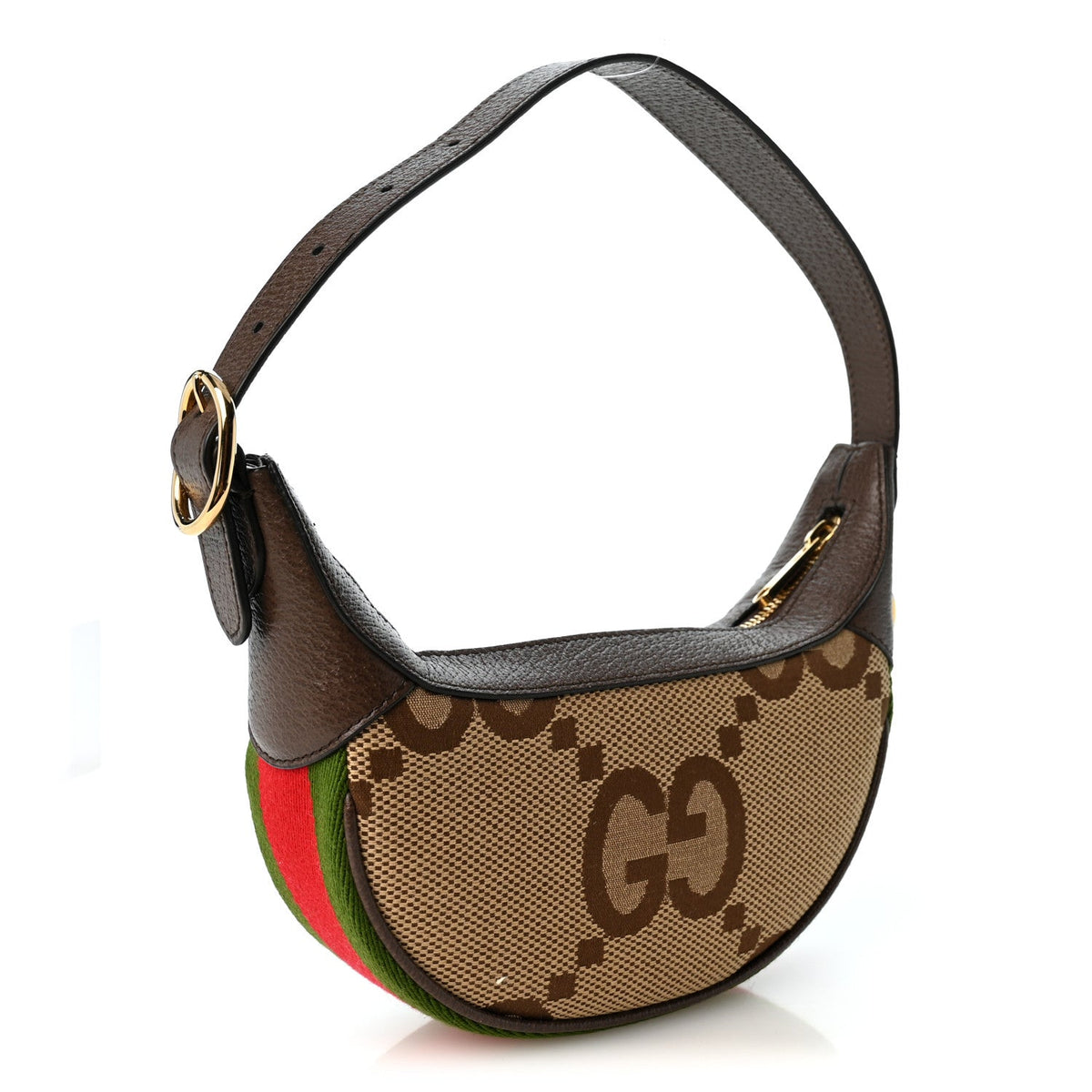 Monogram Jumbo GG Textured Dollar Calfskin Web Mini Ophidia Half Moon Hobo Camel Ebony New Acero