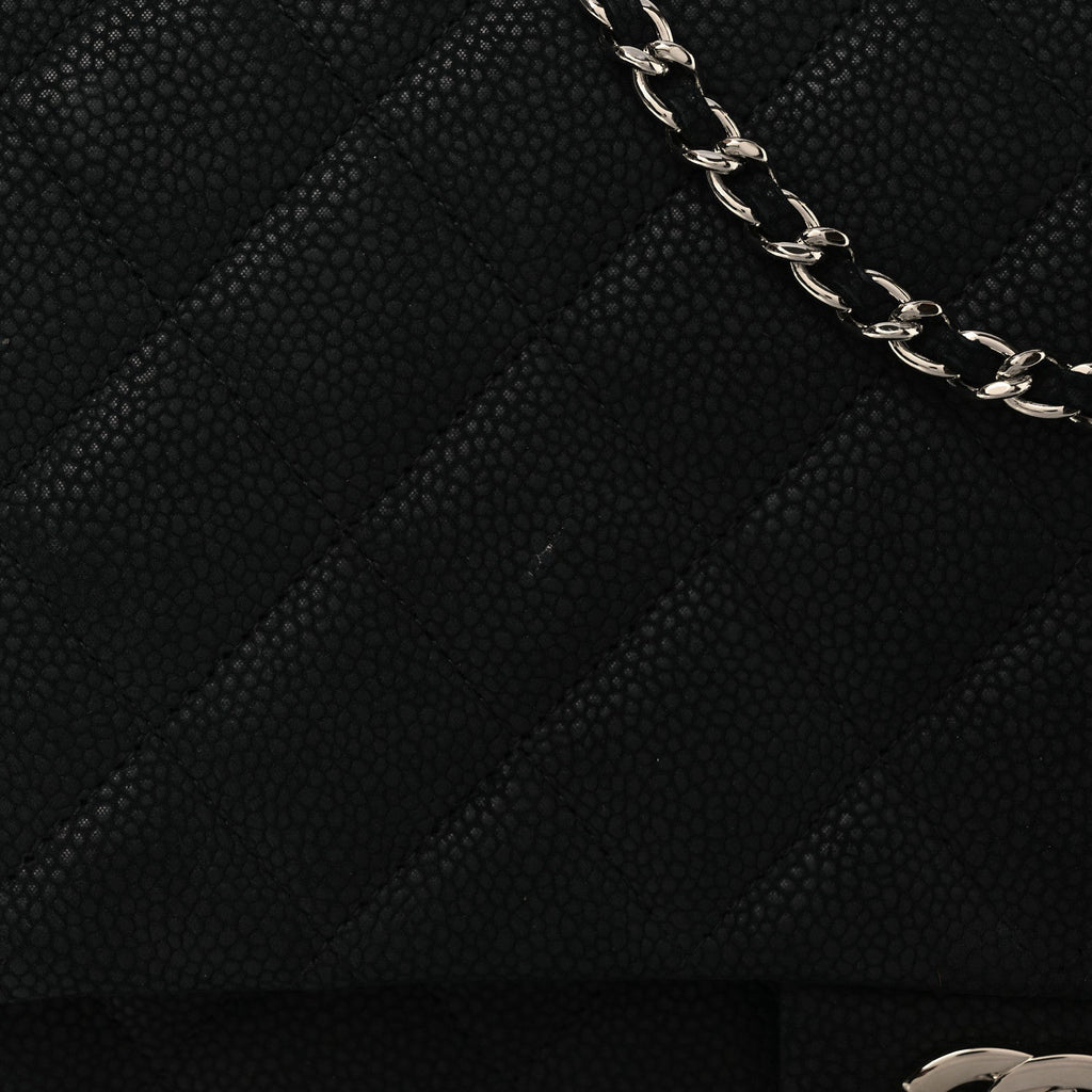 Iridescent Caviar Quilted Clutch With Chain Flap Black