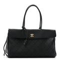 Grained Calfskin Stitched Urban Essentials Shopping Bag Black