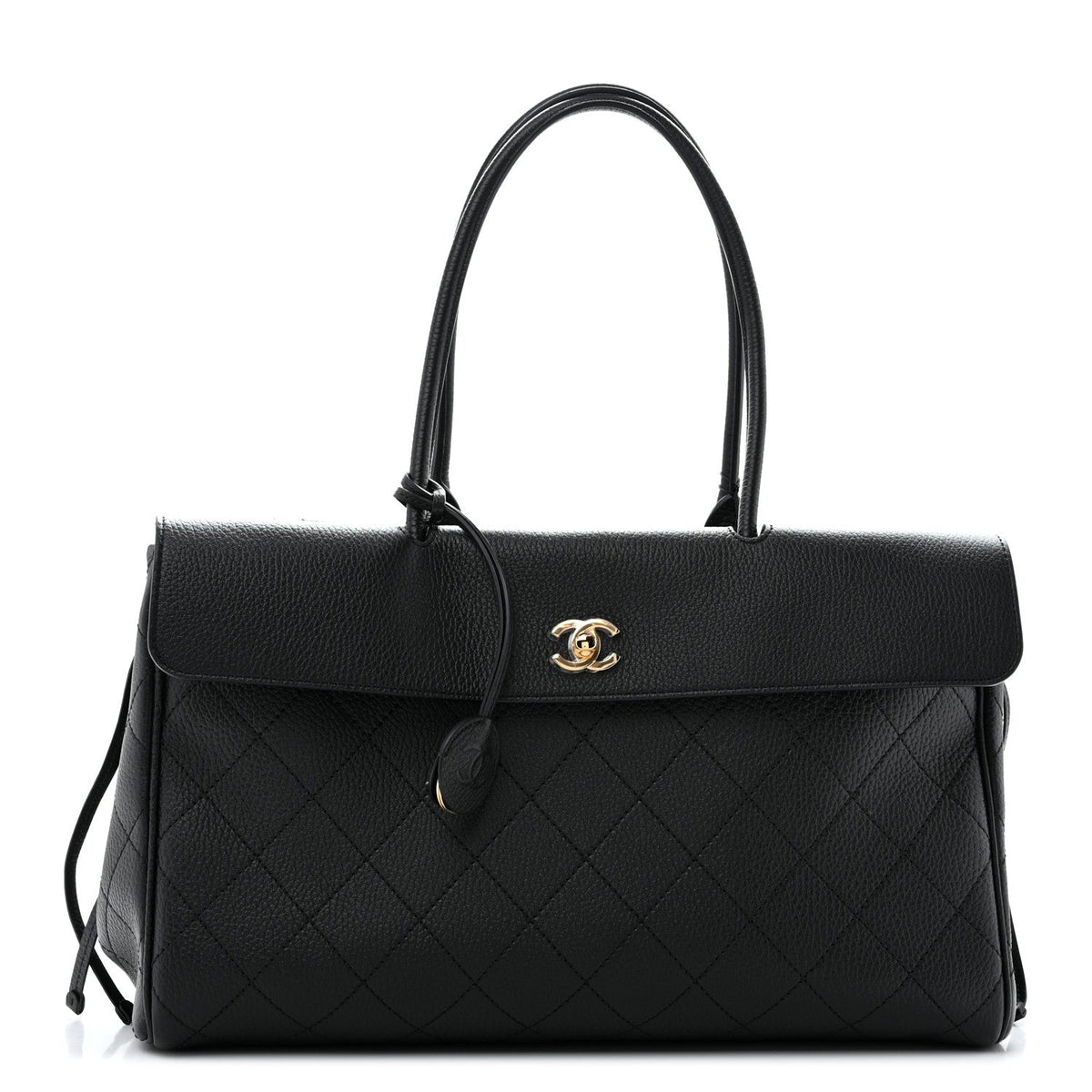 Grained Calfskin Stitched Urban Essentials Shopping Bag Black