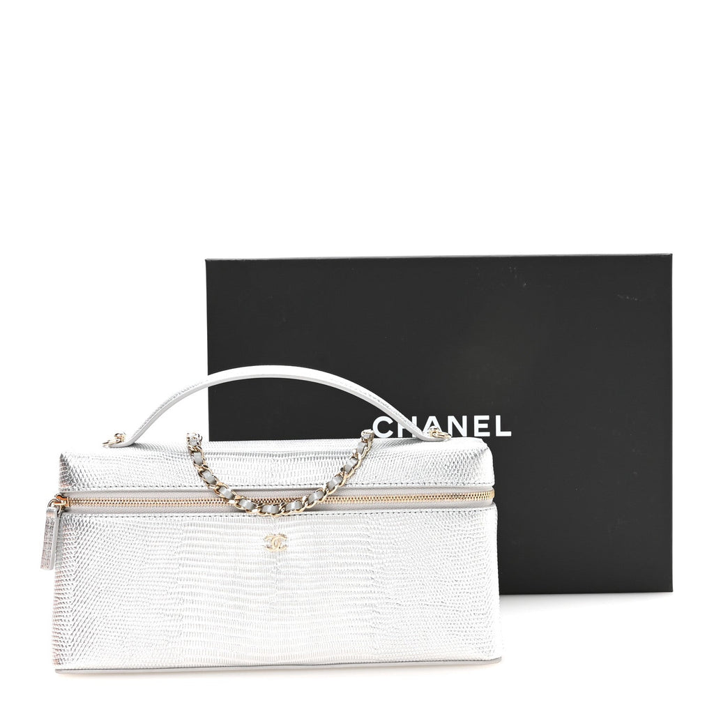 Lizard Embossed Calfskin Exoticoco Long Vanity With Chain Silvery