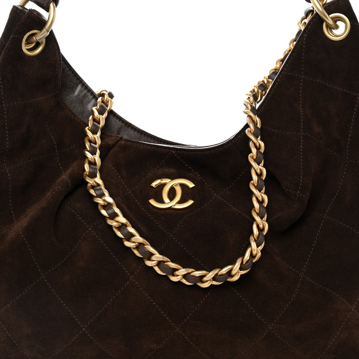 Suede Calfskin Lambskin Quilted Large Maxi Hobo Dark Brown