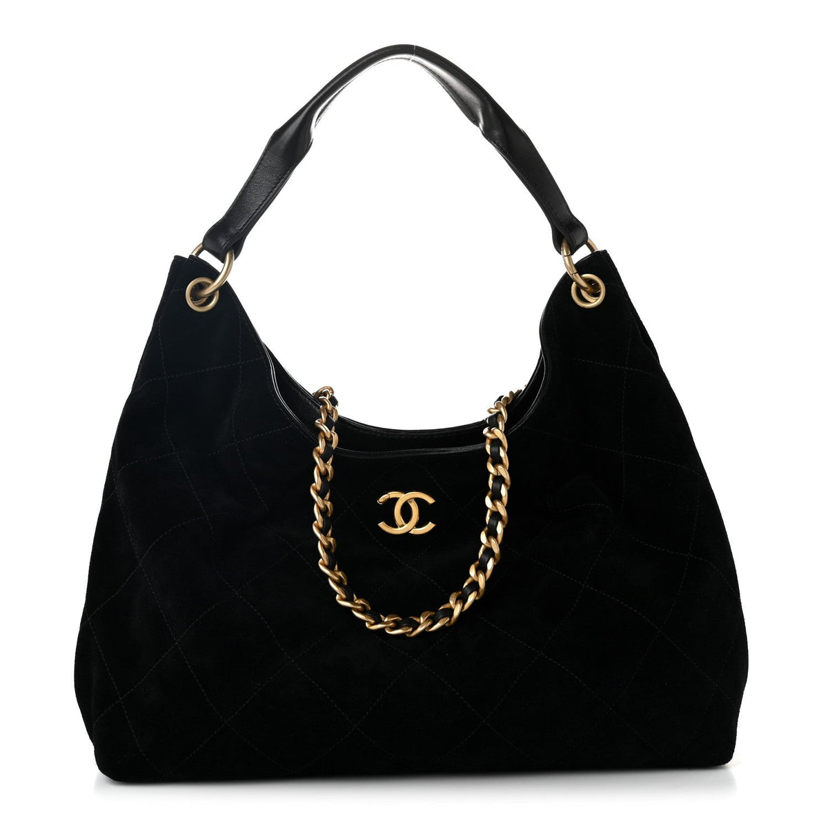 Suede Calfskin Lambskin Quilted Maxi Hobo Black