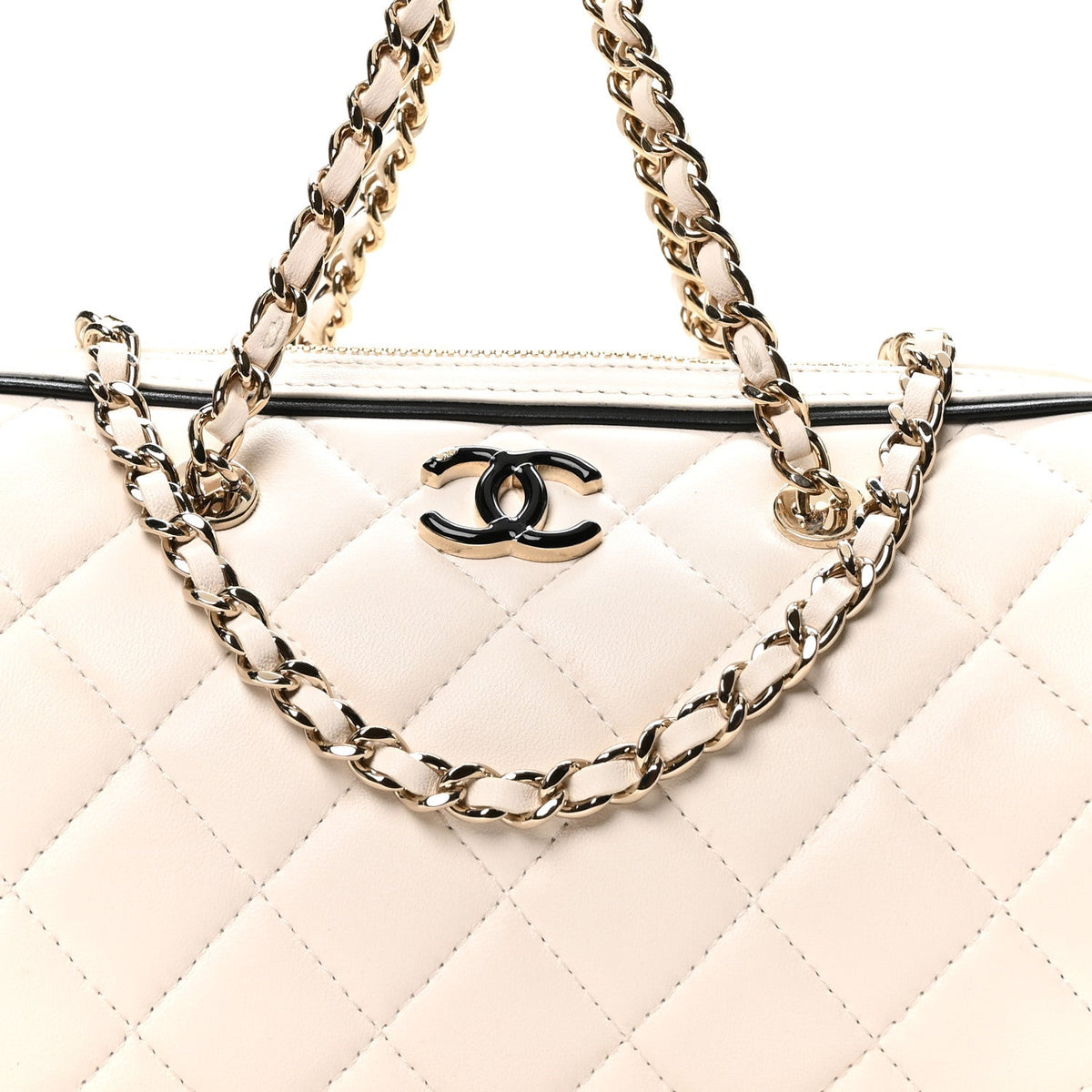 Lambskin Quilted Resin CC Mini Bowling Clutch With Chain White Black