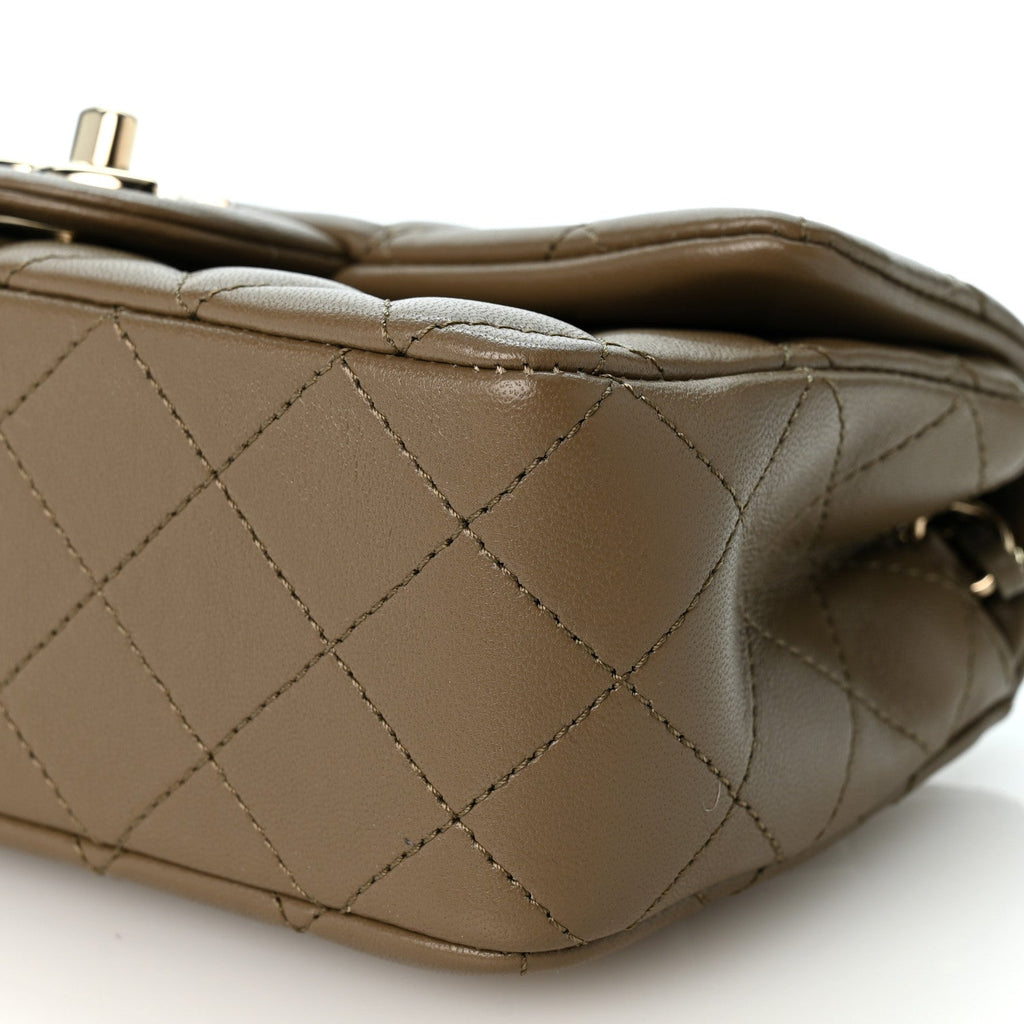 Lambskin Quilted Mini Rectangular CC Slide Flap Dark Khaki