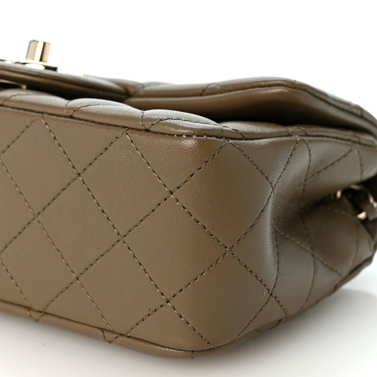 Lambskin Quilted Mini Rectangular CC Slide Flap Dark Khaki