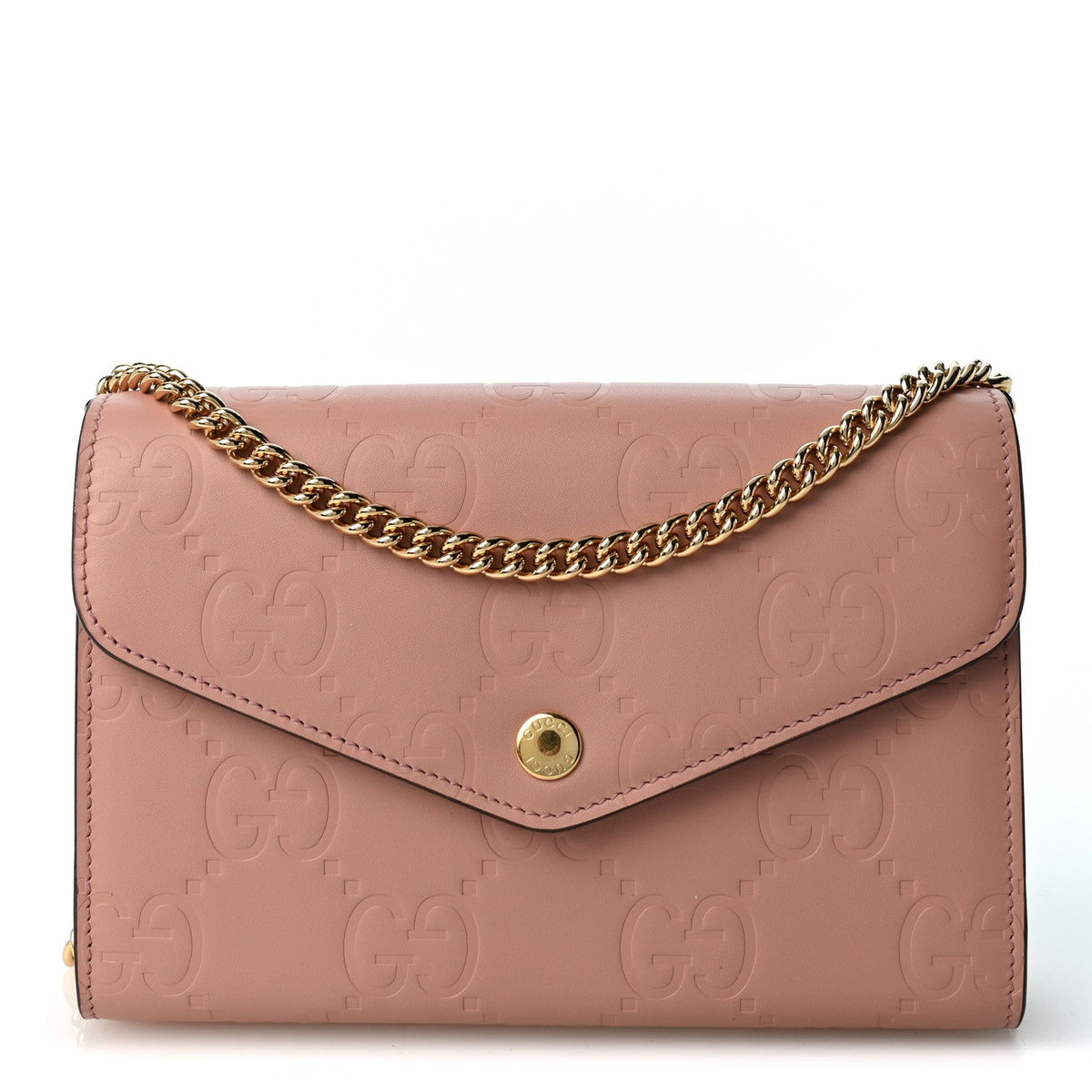 Calfskin GG Debossed Chain Wallet Pink