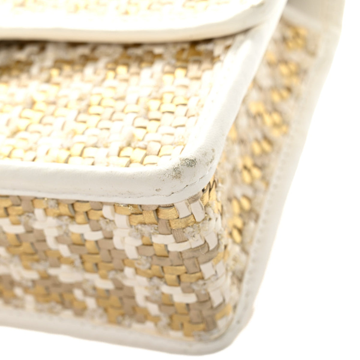 Metallic Lambskin Viscose Woven Flap Gold White