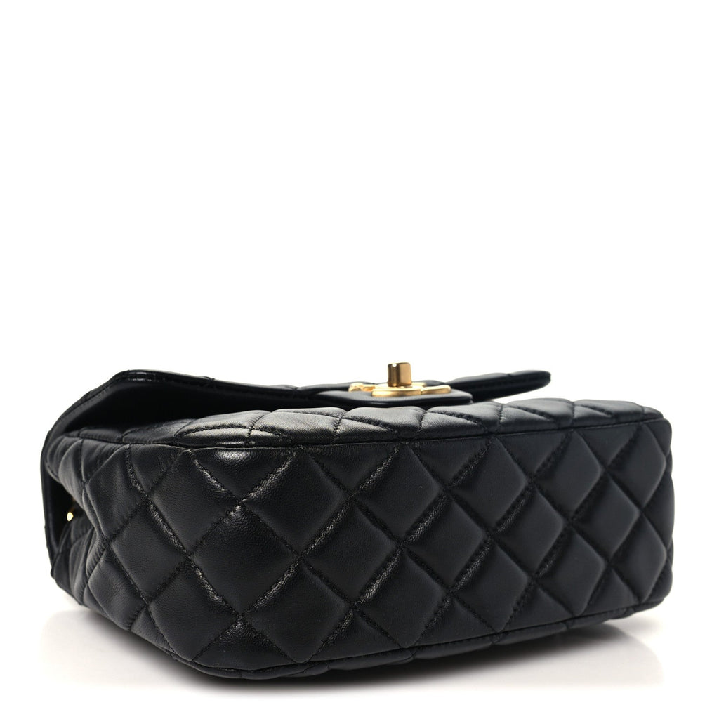 Lambskin Enamel Quilted Small Coco Hearts Square Flap Black