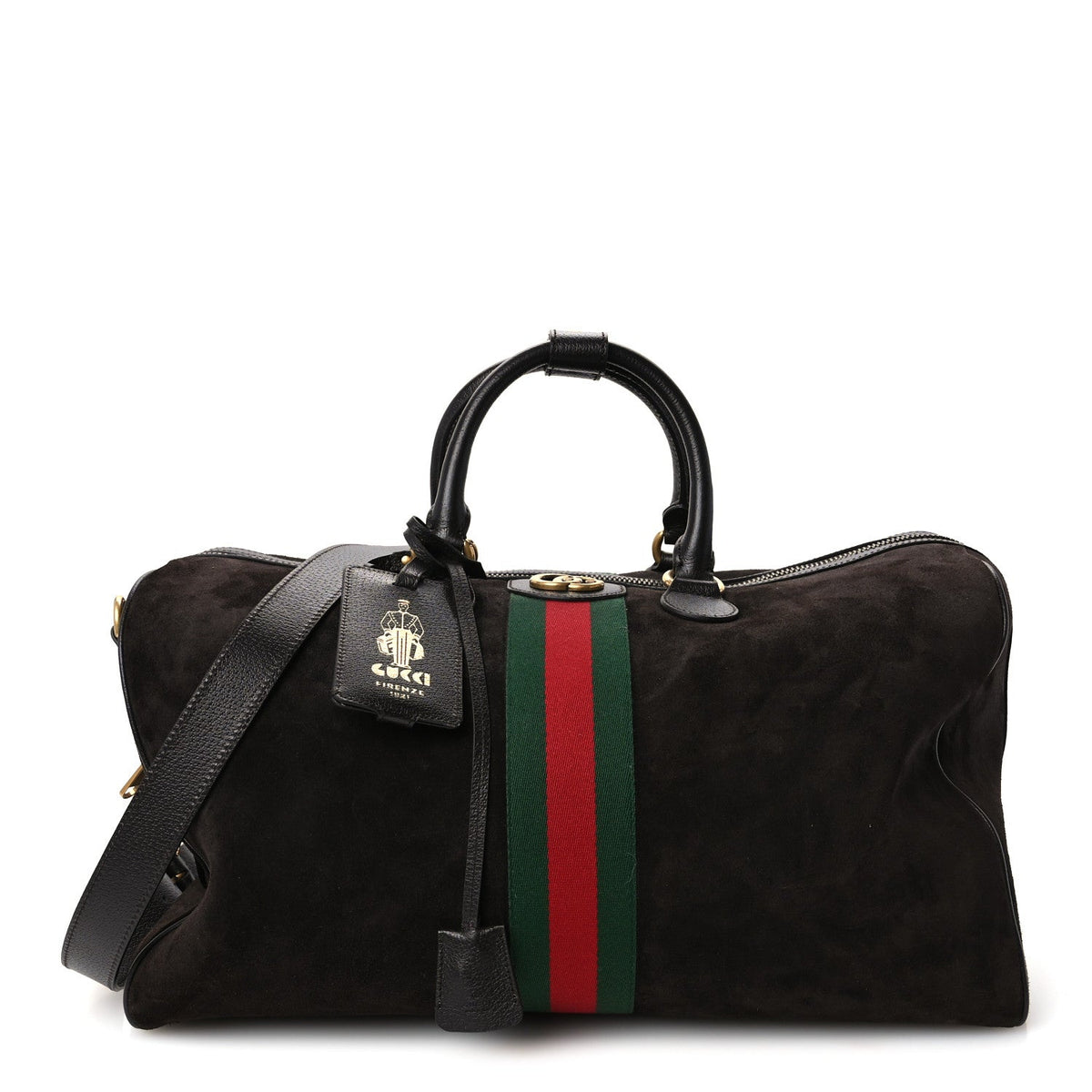 Suede Calfskin Web Medium Savoy Duffle Bag  Dark Brown