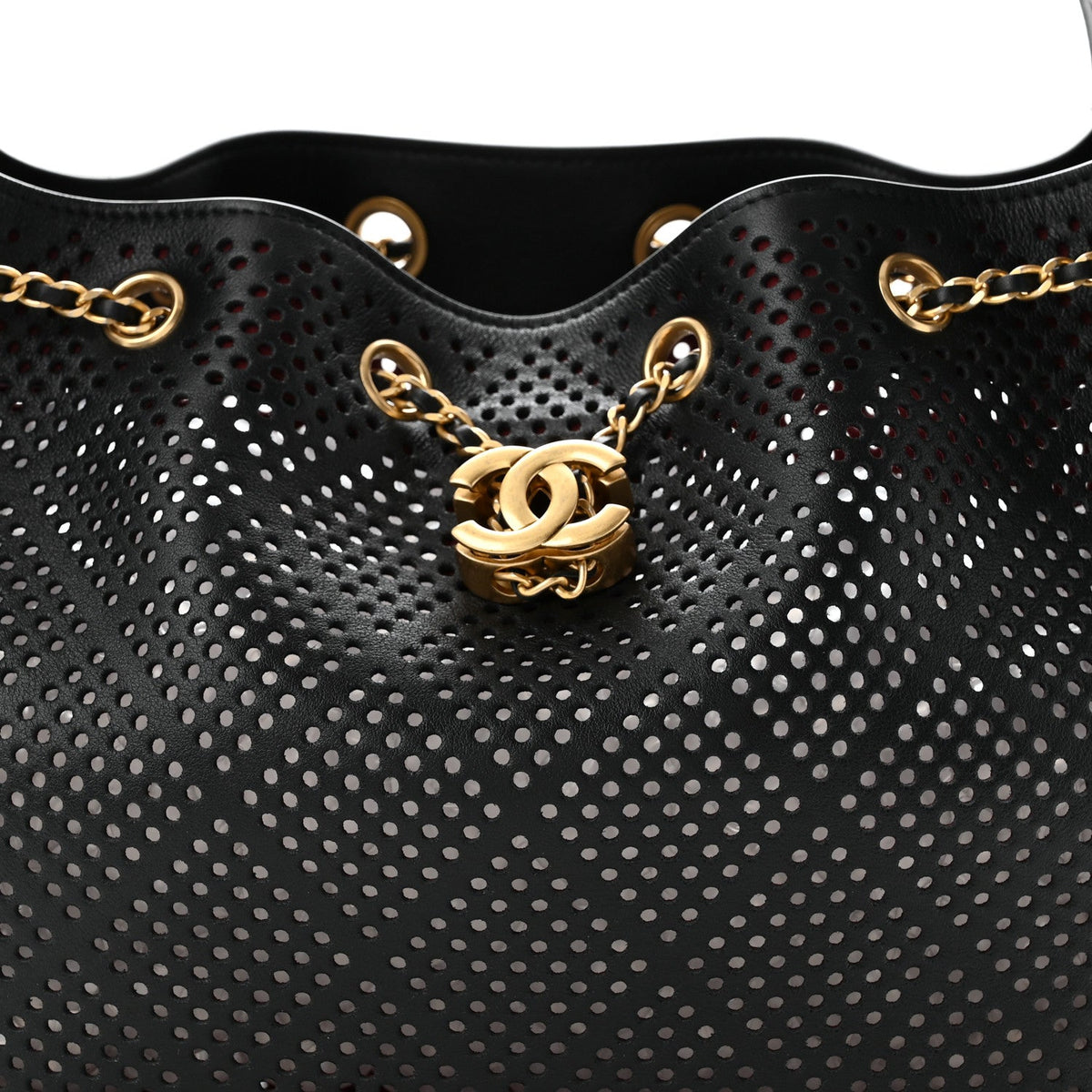 Perforated Calfskin Small Chanel 25 Handbag Black