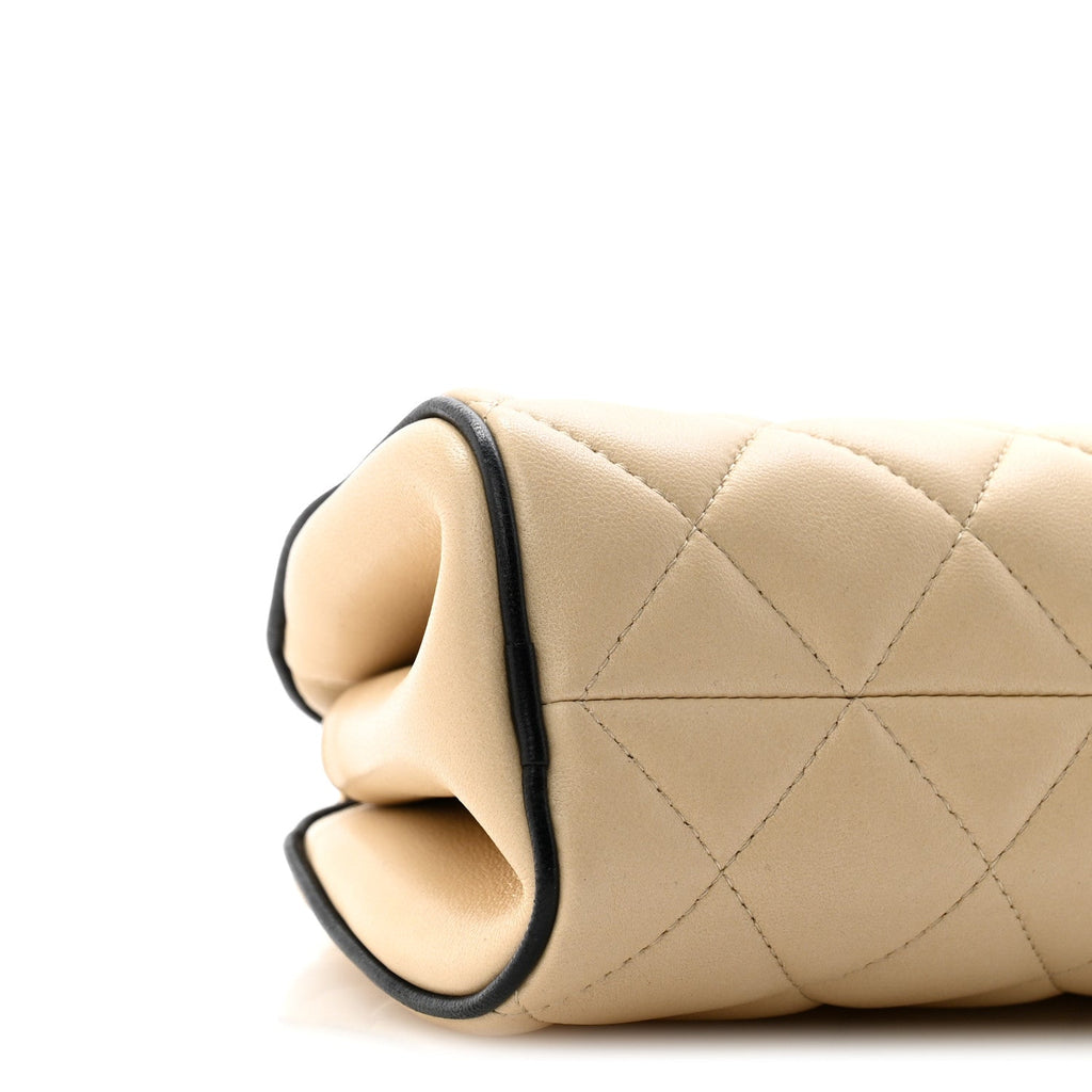 Lambskin Quilted Eyes On You Clutch With Chain Beige
