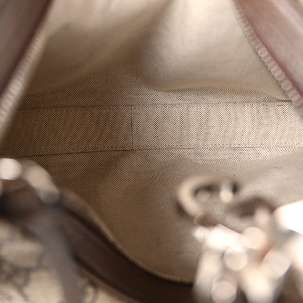 GG Supreme Monogram Textured Calfskin Web Large Attache Shoulder Bag Beige Ebony New Acero