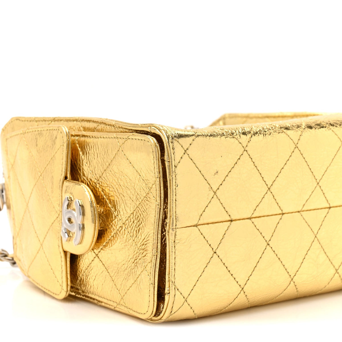 Metallic Aged Calfskin Mini Chanel 25 Handbag Gold