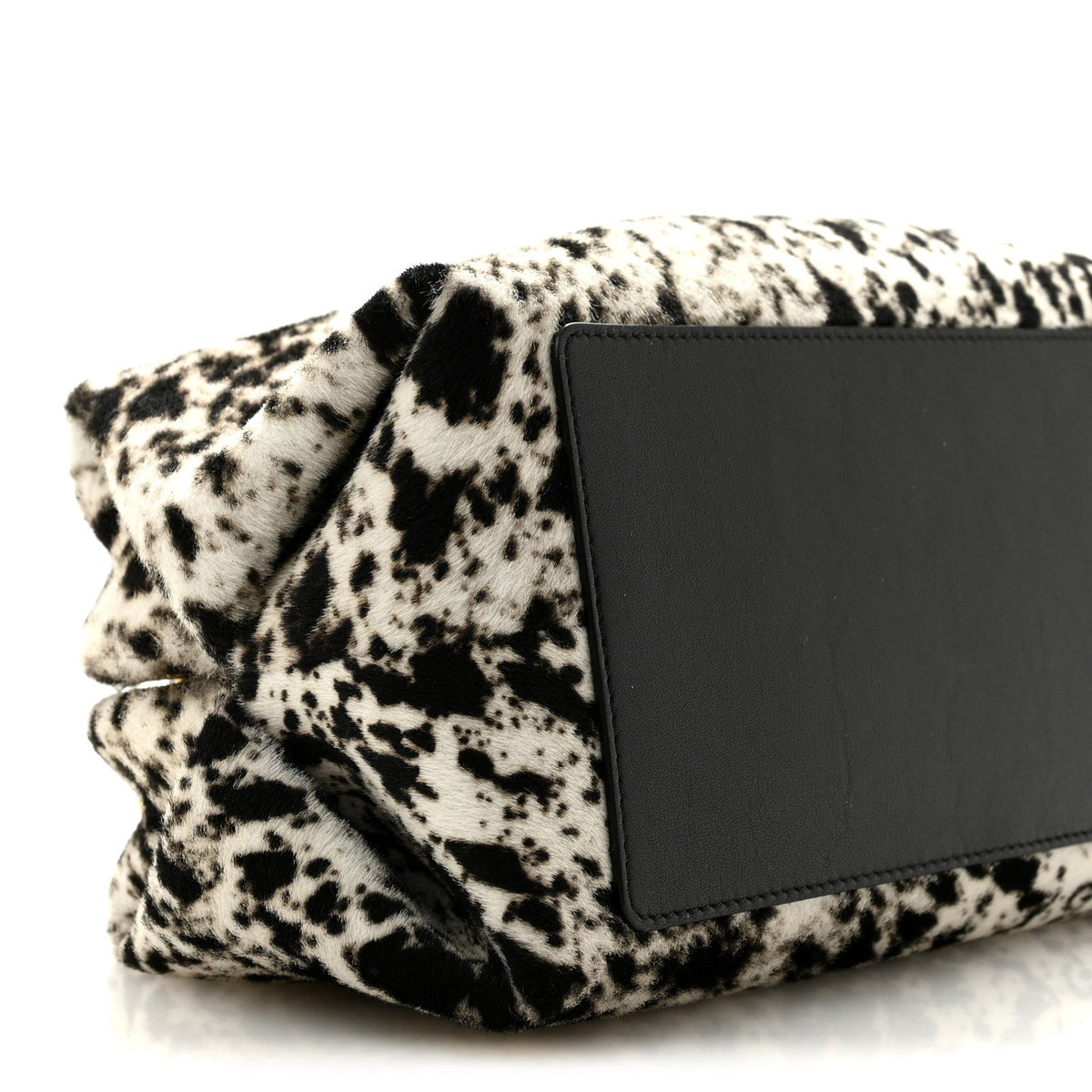 Lambskin Pony Hair Printed Clutch With Chain Black White