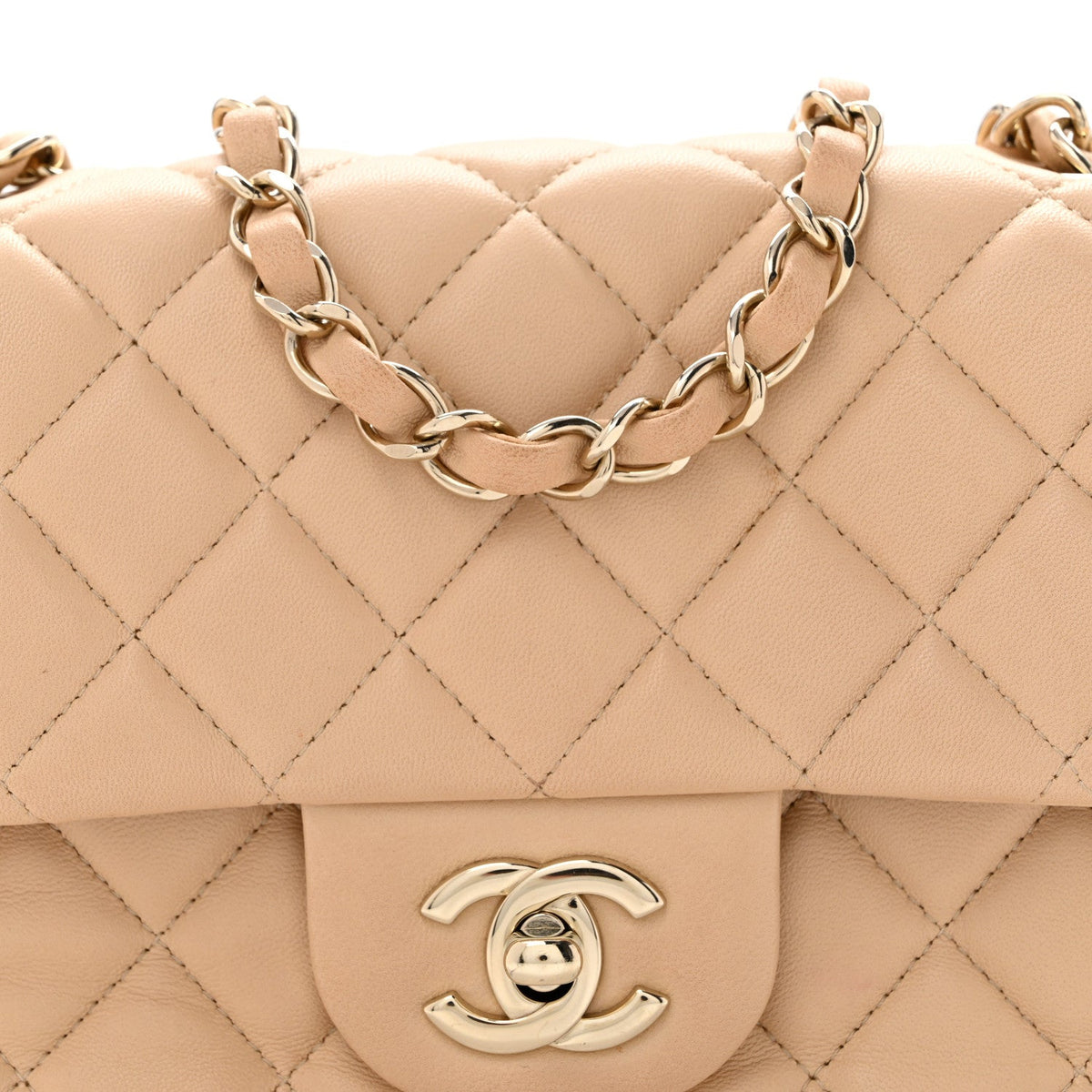 Lambskin Quilted Mini Rectangular Flap Beige