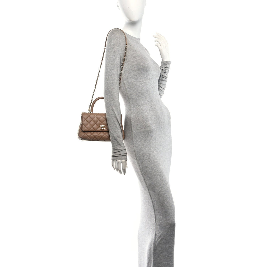 Caviar Quilted Mini Coco Handle Flap Beige