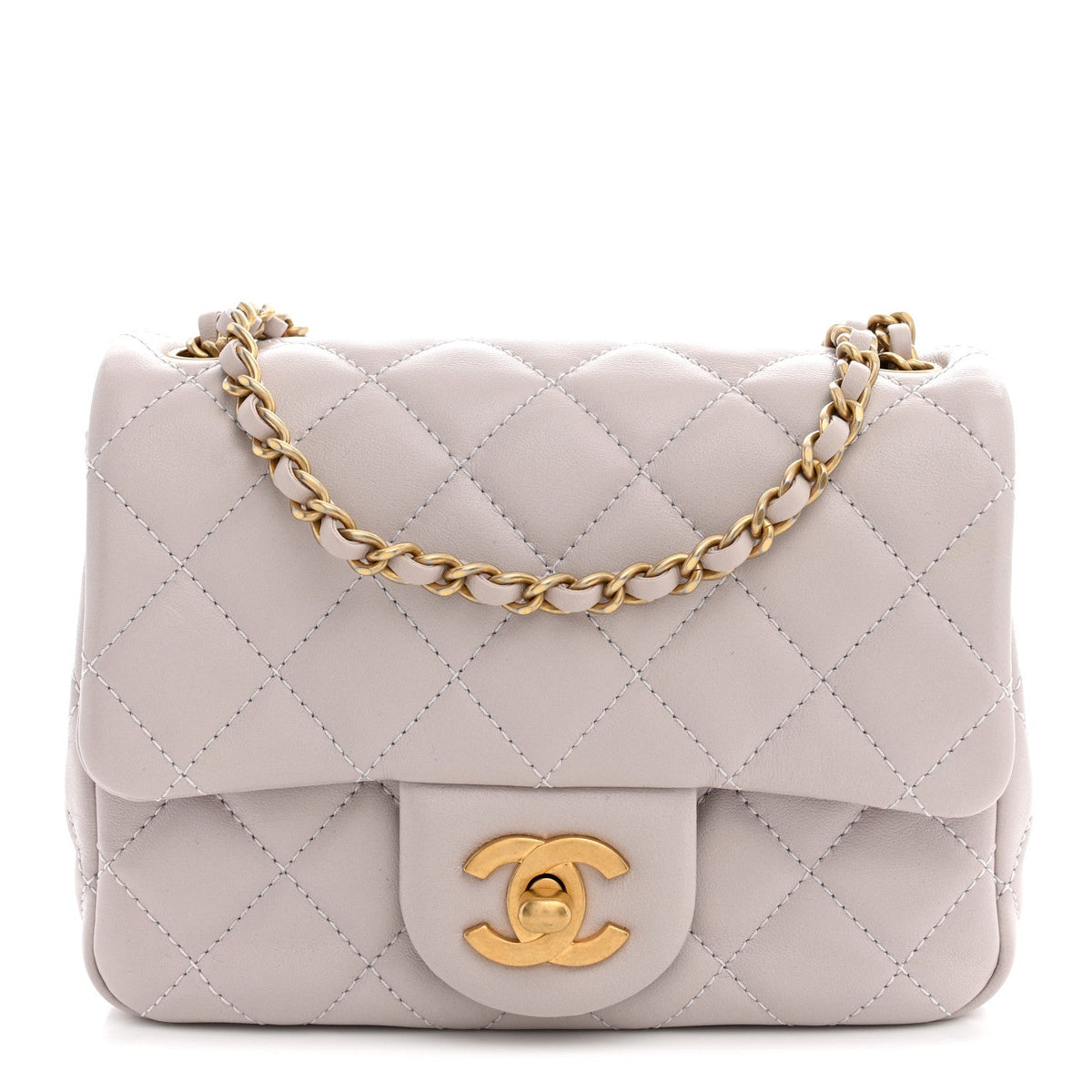 Lambskin Quilted CC Pearl Crush Mini Flap Light Purple