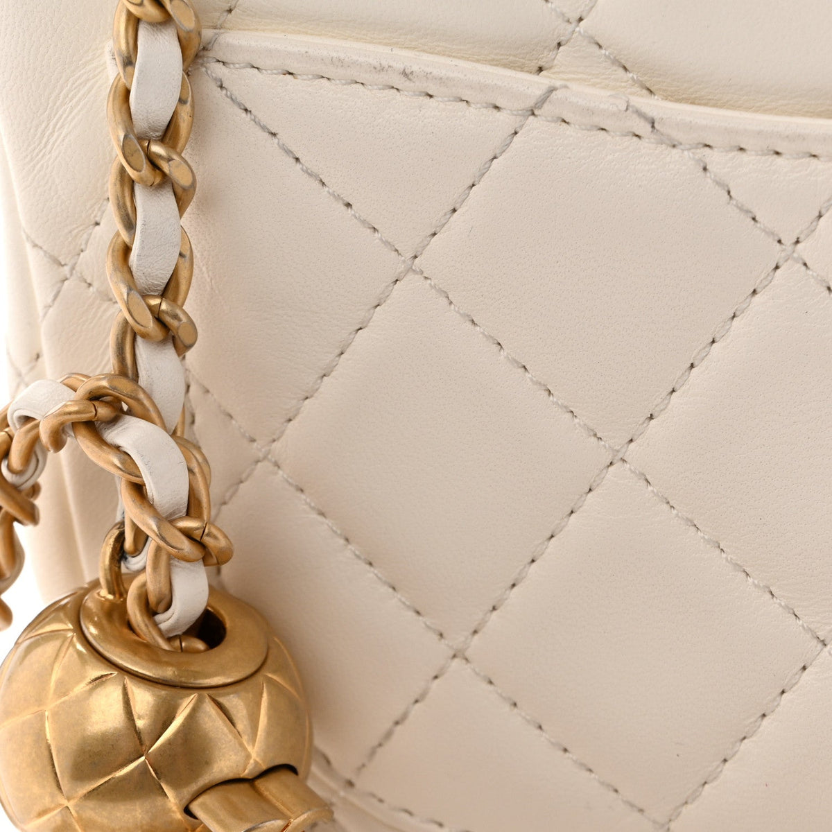 Lambskin Quilted Mini Pearl Crush Flap White