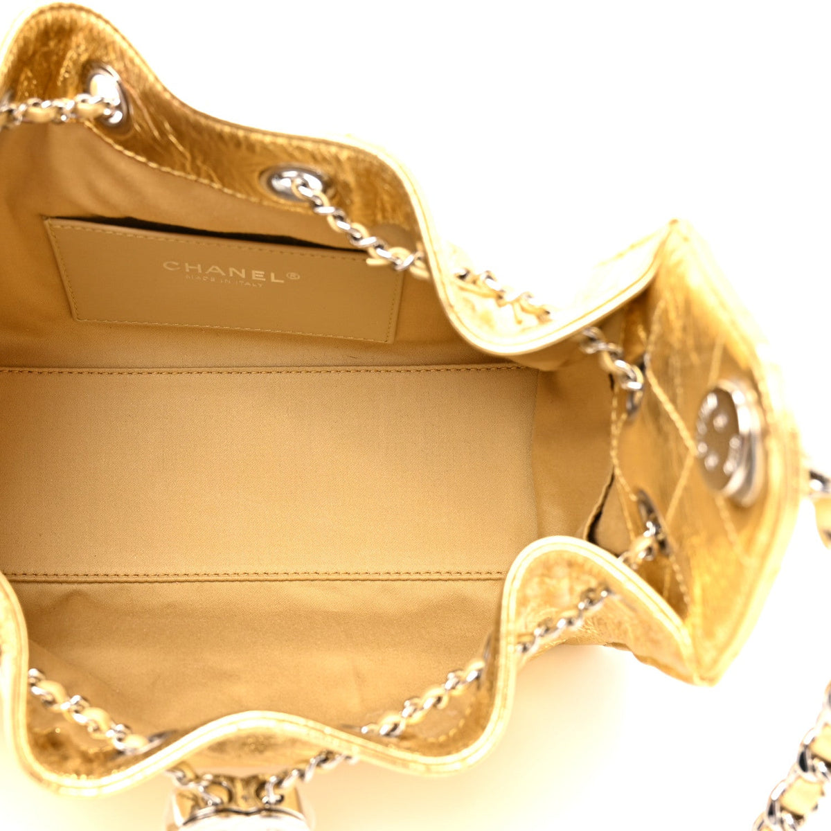 Metallic Aged Calfskin Mini Chanel 25 Handbag Gold