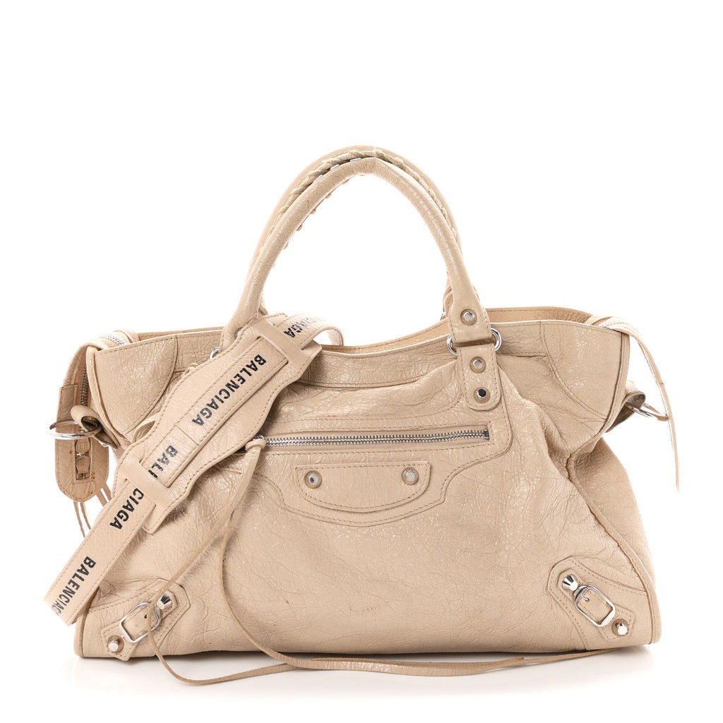 Agneau Classic Silver Hardware City Logo Strap Light Beige Black