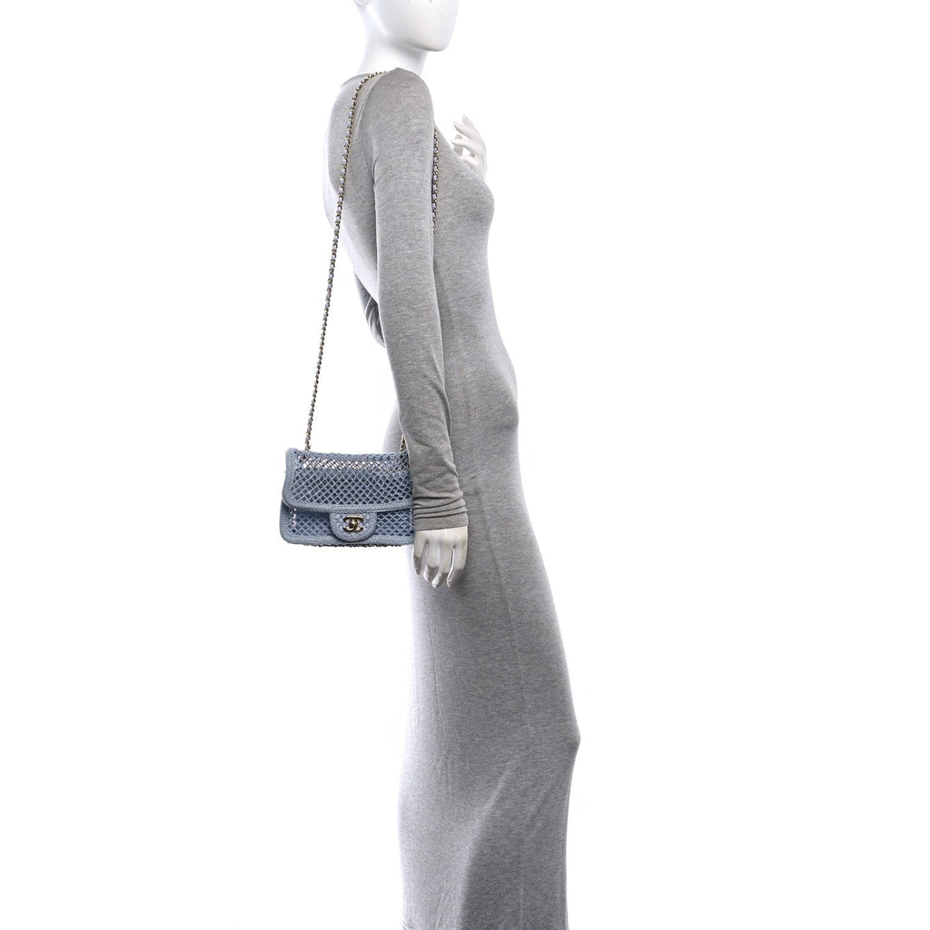 Mesh Macrame Small Flap Bag  Light Blue