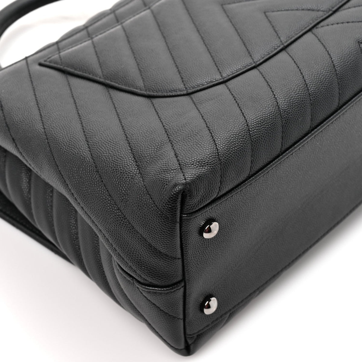 Caviar Chevron Quilted Medium Coco Handle Flap Black