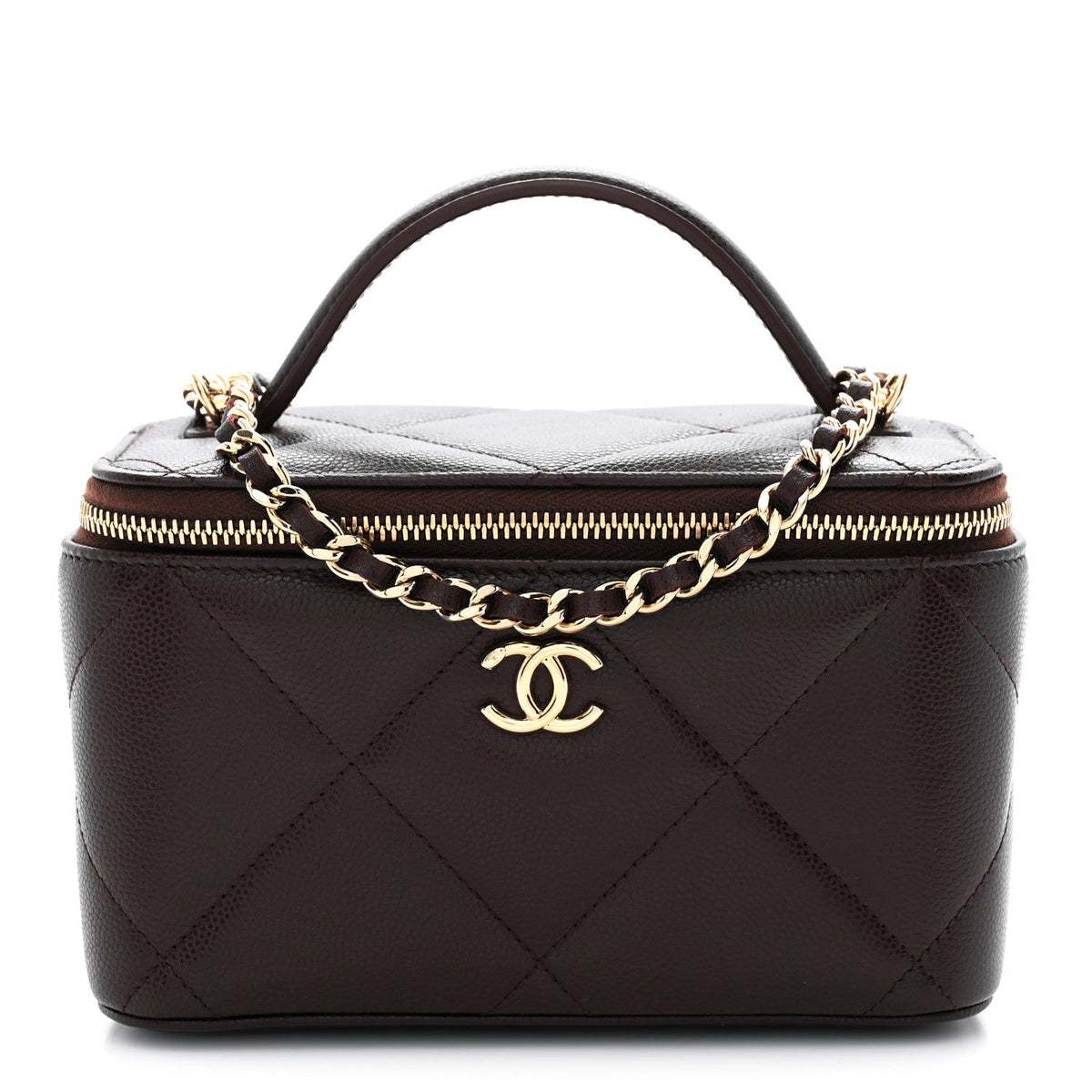Caviar Quilted Top Handle Long Vanity Dark Brown