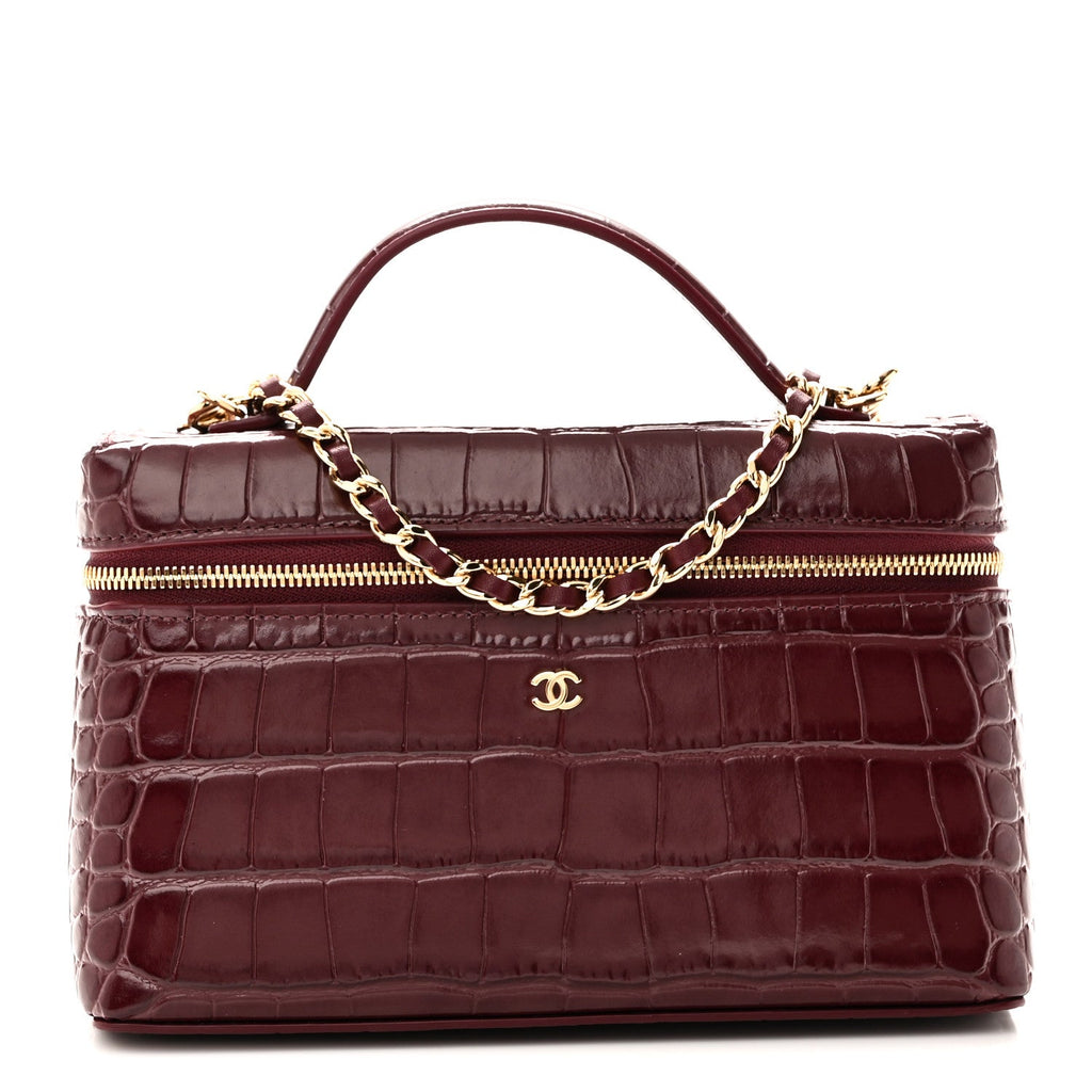 Calfskin Crocodile Embossed Crococo Exoticoco Vanity With Chain Dark Burgundy