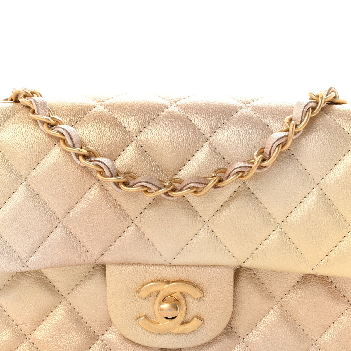 Metallic Goatskin Quilted Mini Rectangular Flap Gold