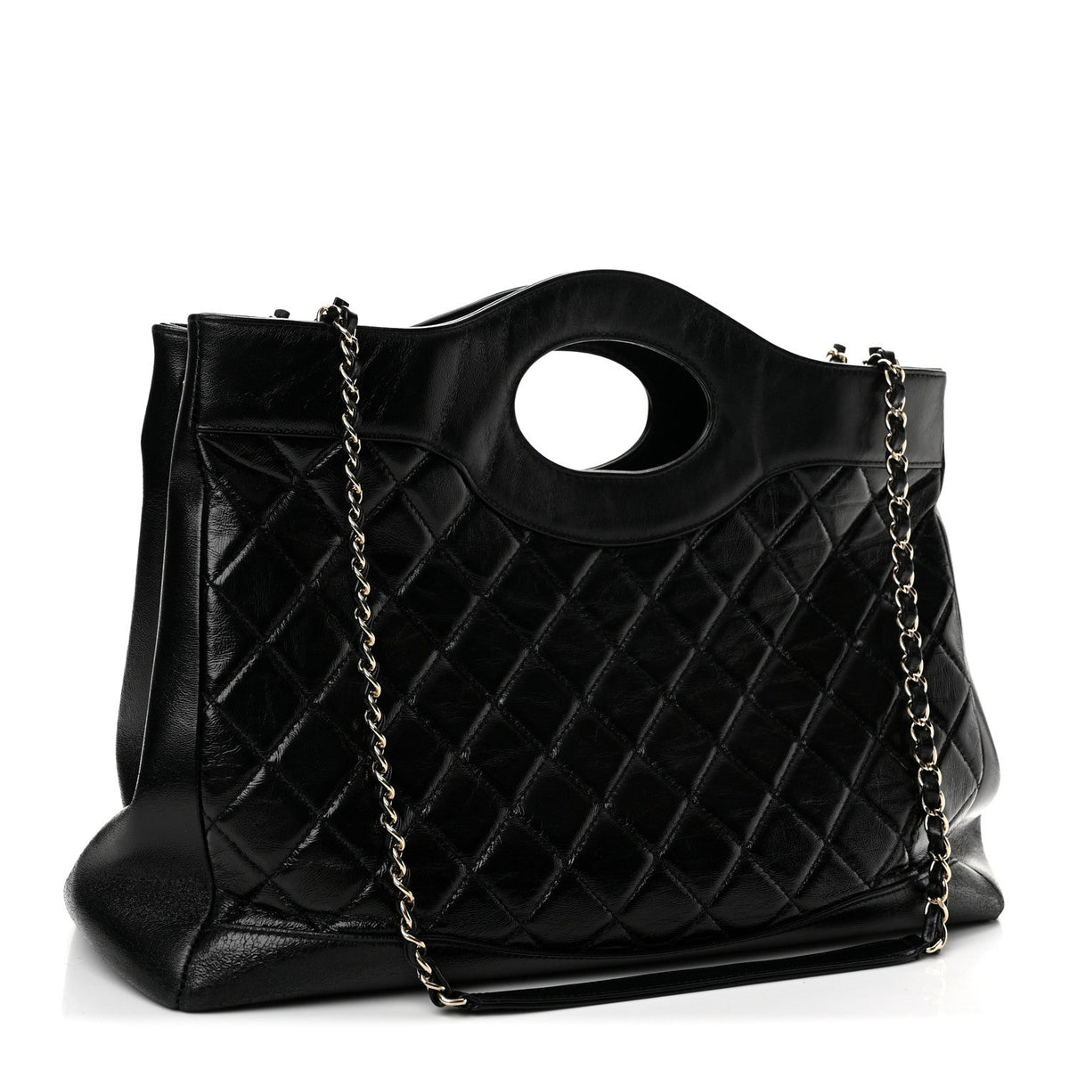 Shiny Lambskin Quilted Large 31 Shopping Bag Black