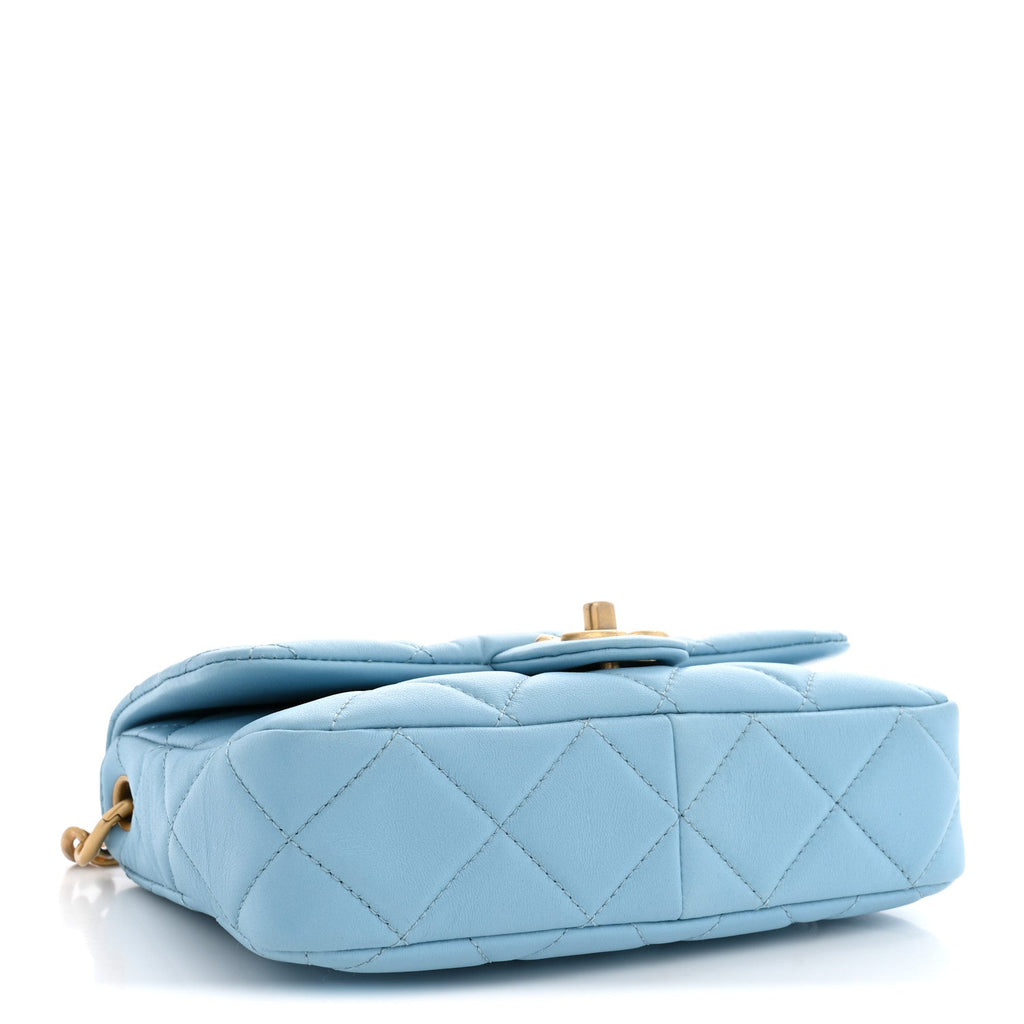 Lambskin Quilted CC Chain Flap Light Blue