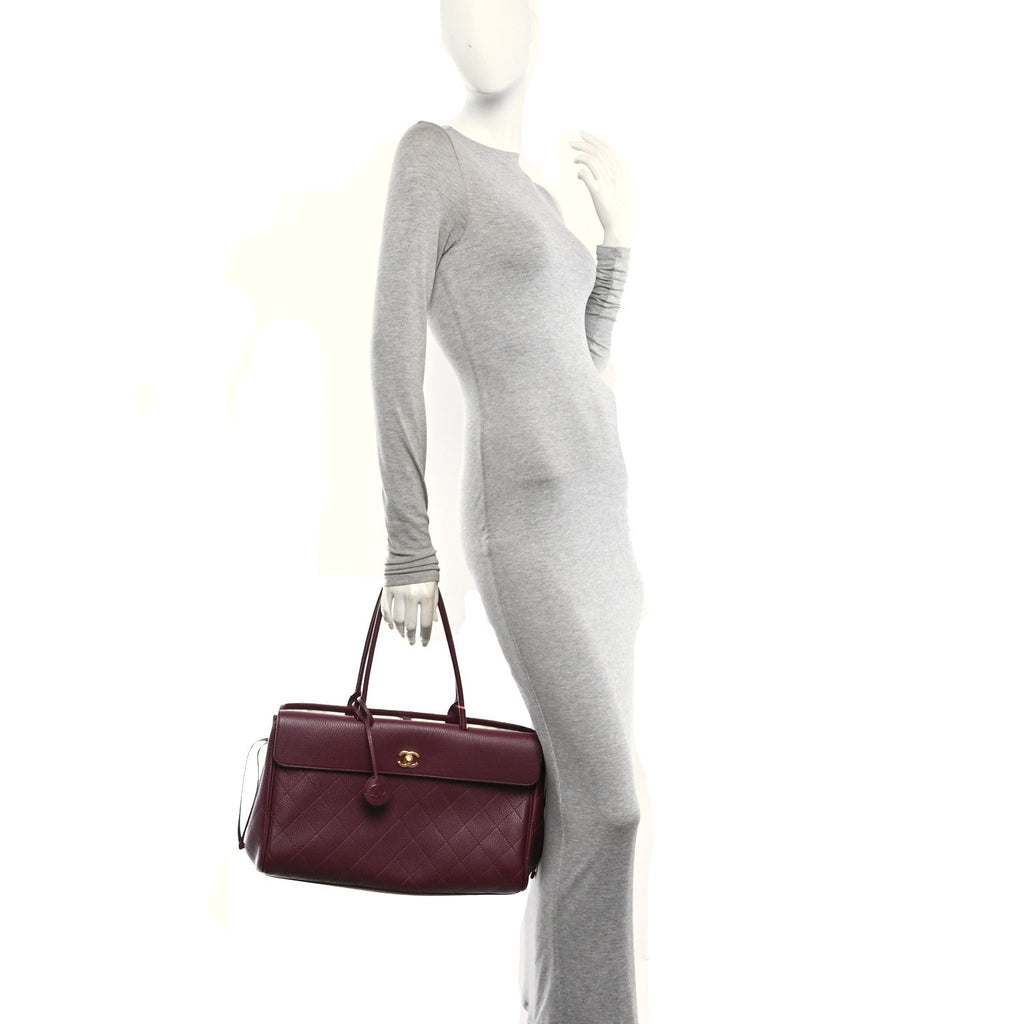 Grained Calfskin Stitched Urban Essentials Shopping Bag Dark Burgundy