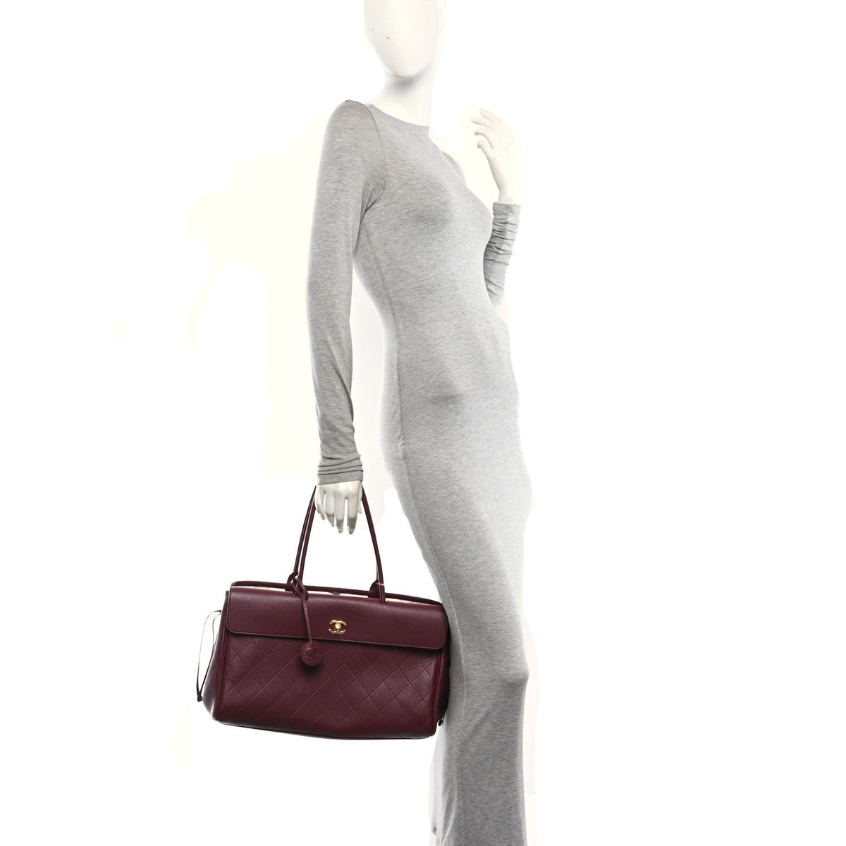 Grained Calfskin Stitched Urban Essentials Shopping Bag Dark Burgundy