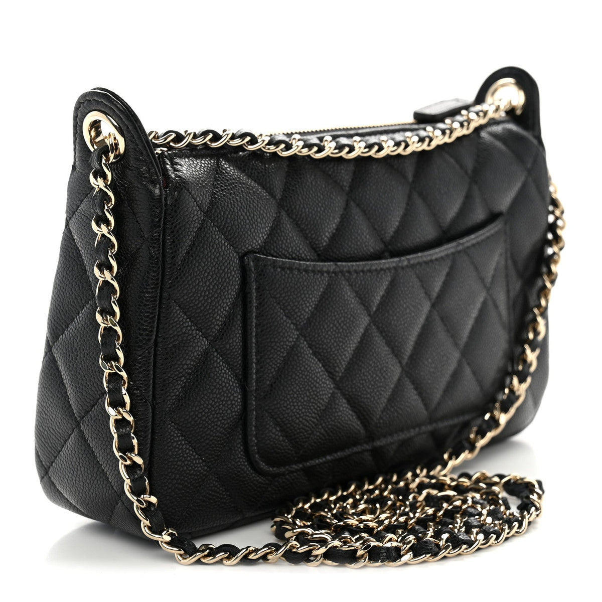 Caviar Quilted Purse With Chain Black