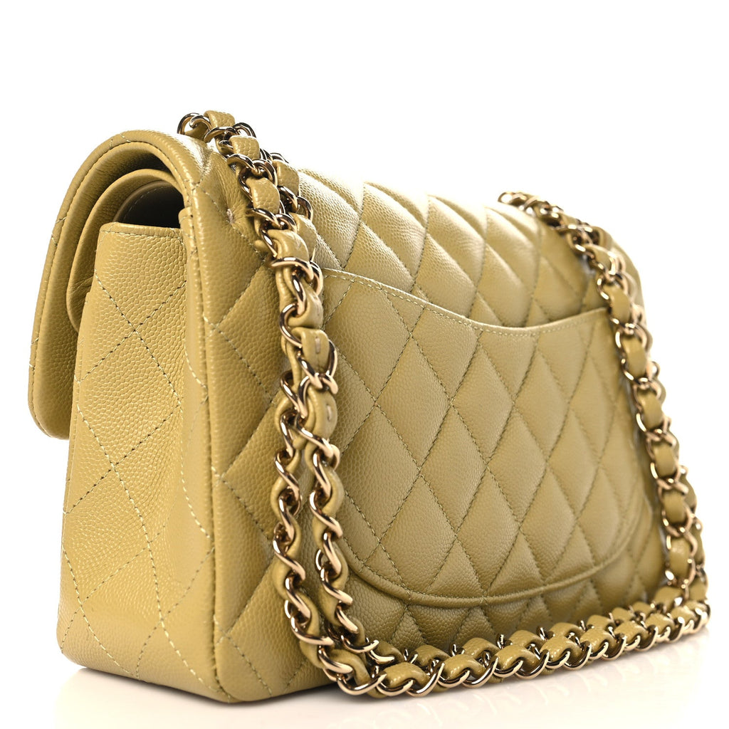 Caviar Quilted Small Double Flap Light Yellow