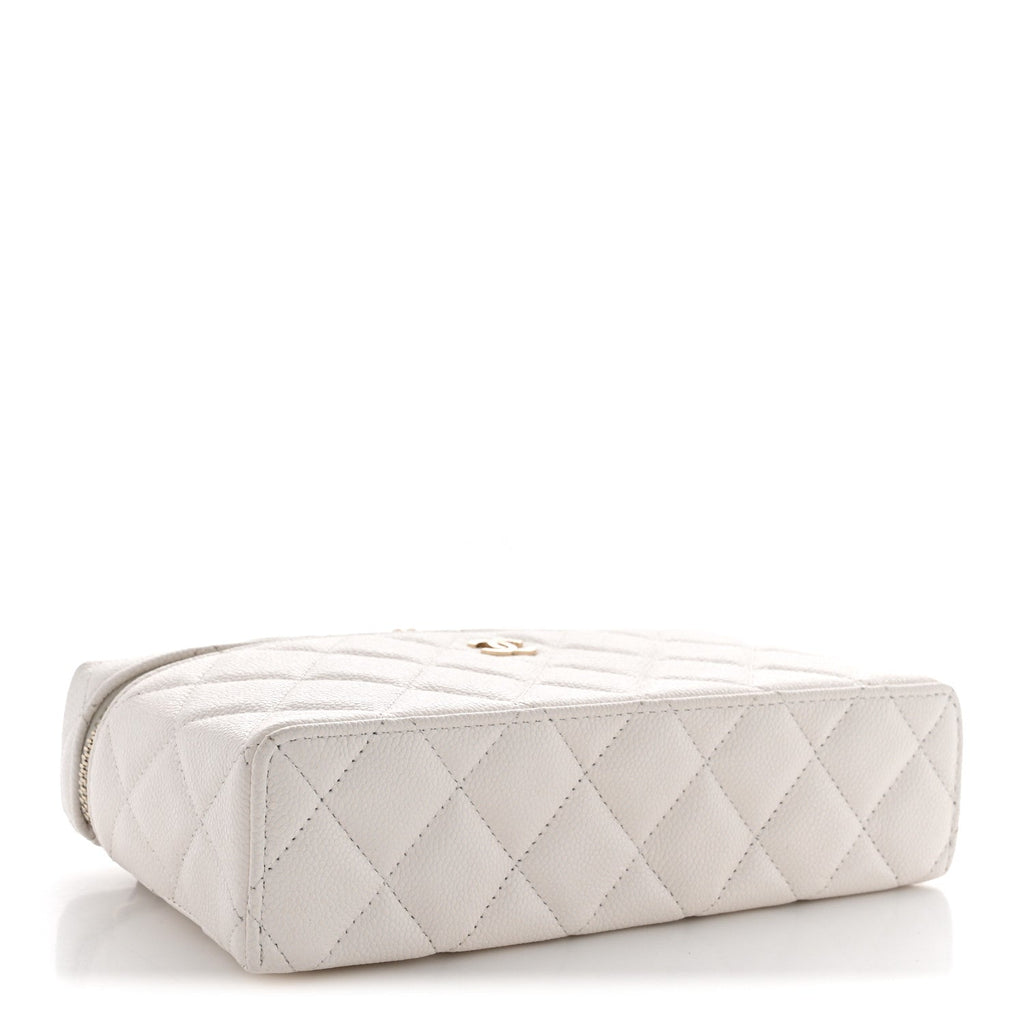 Caviar Quilted Top Handle Slim Vanity With Chain White