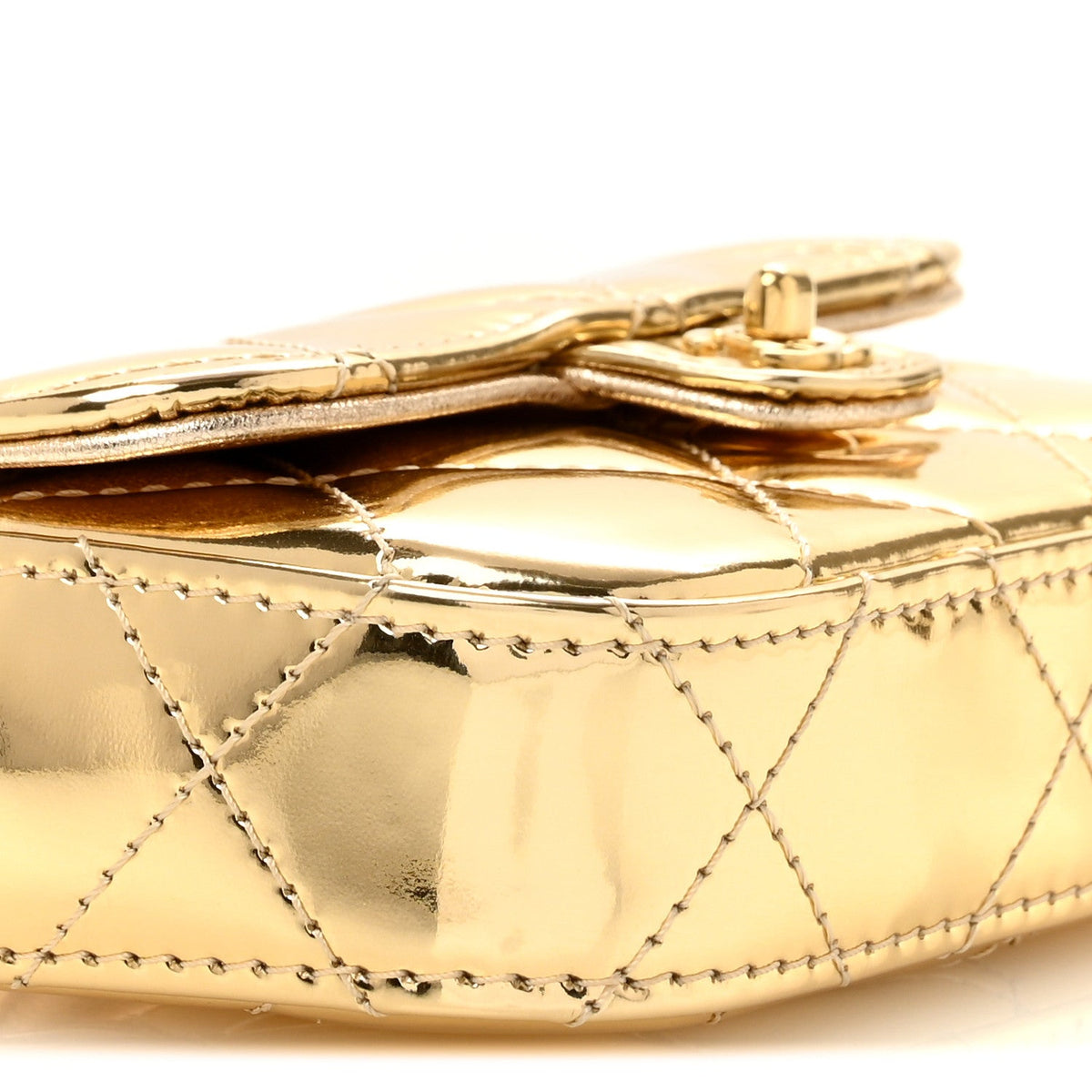 Mirror Metallic Calfskin Quilted Mini Top Handle Flap Gold