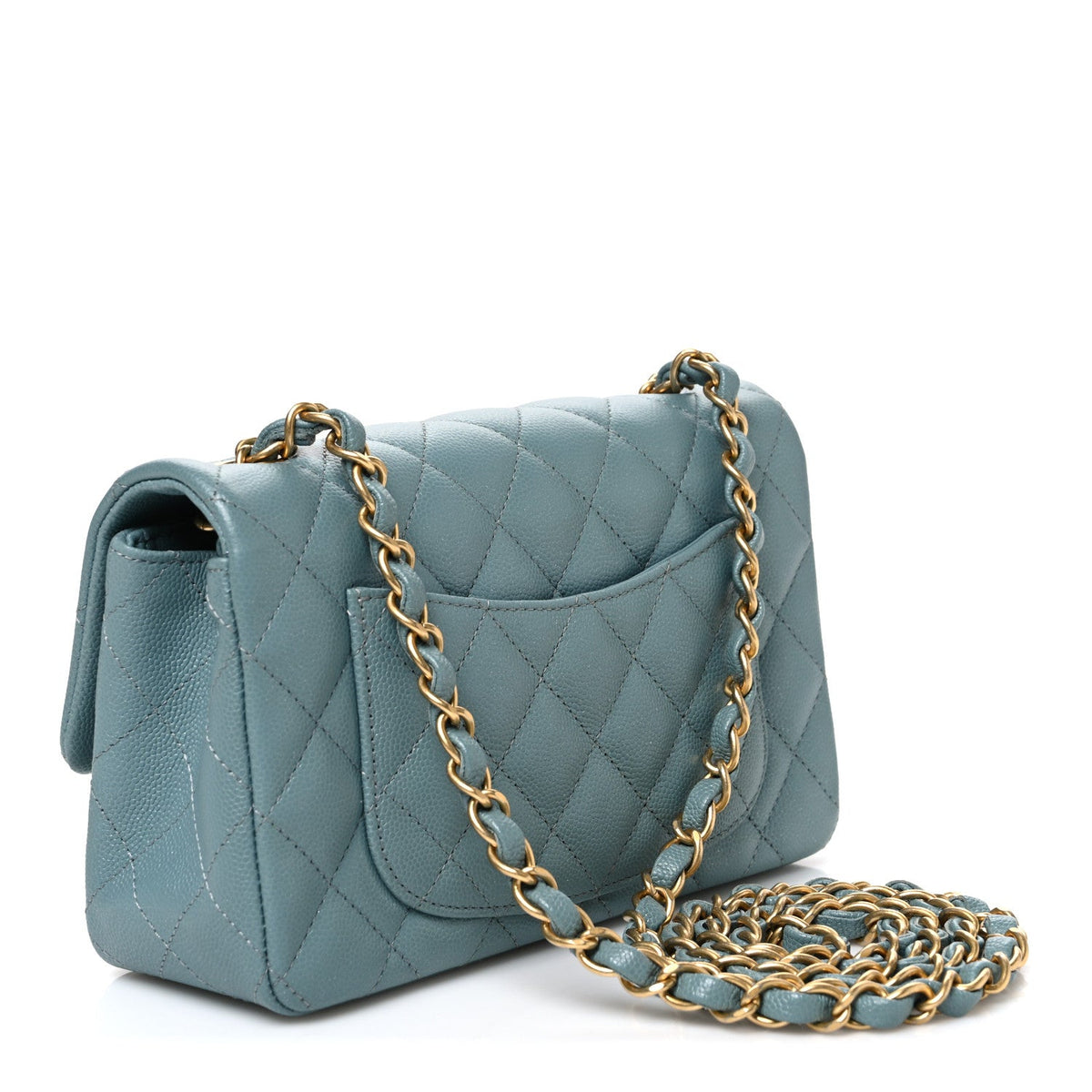 Caviar Quilted Mini Rectangular Flap Blue