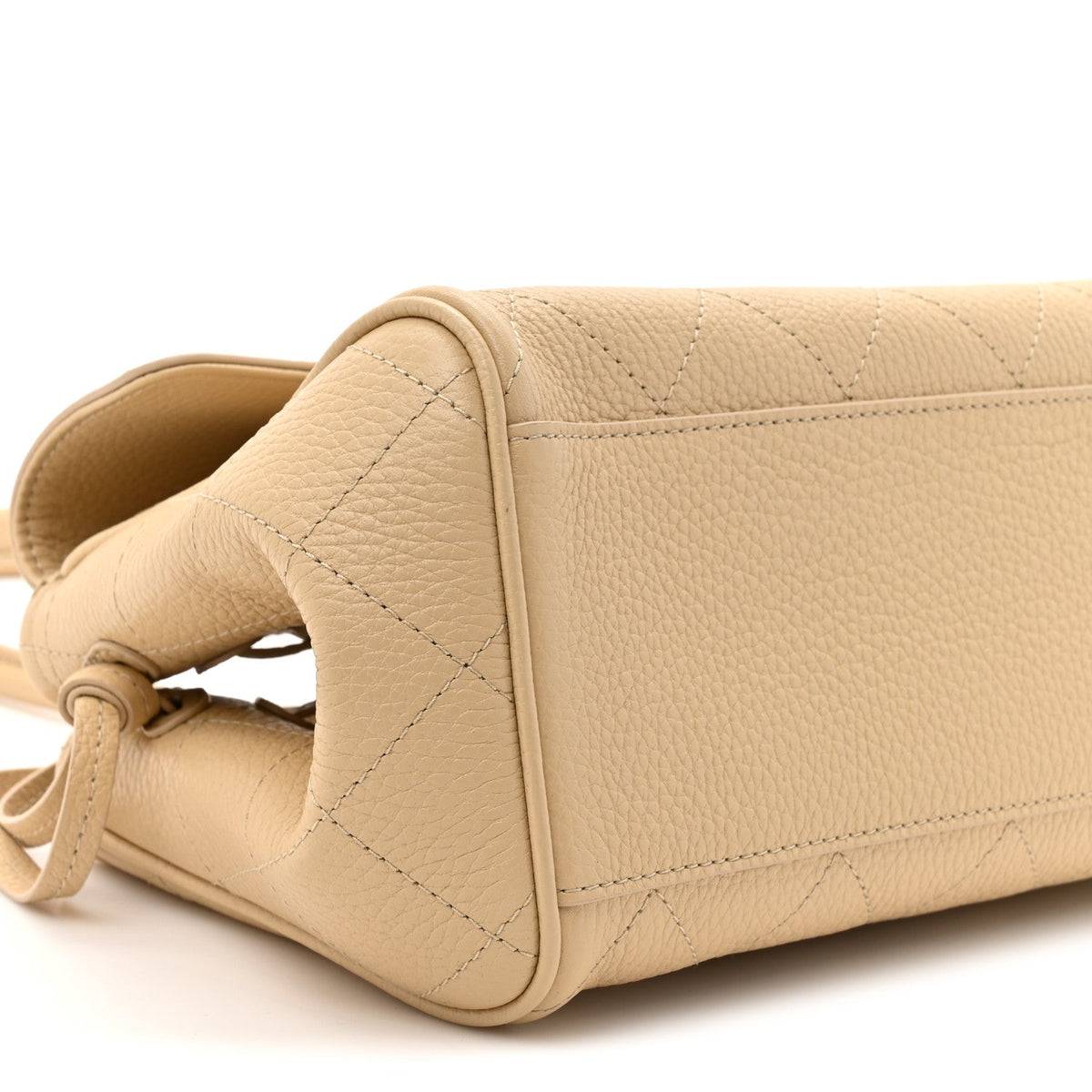 Grained Calfskin Stitched Urban Essentials Small Shopping Bag Beige