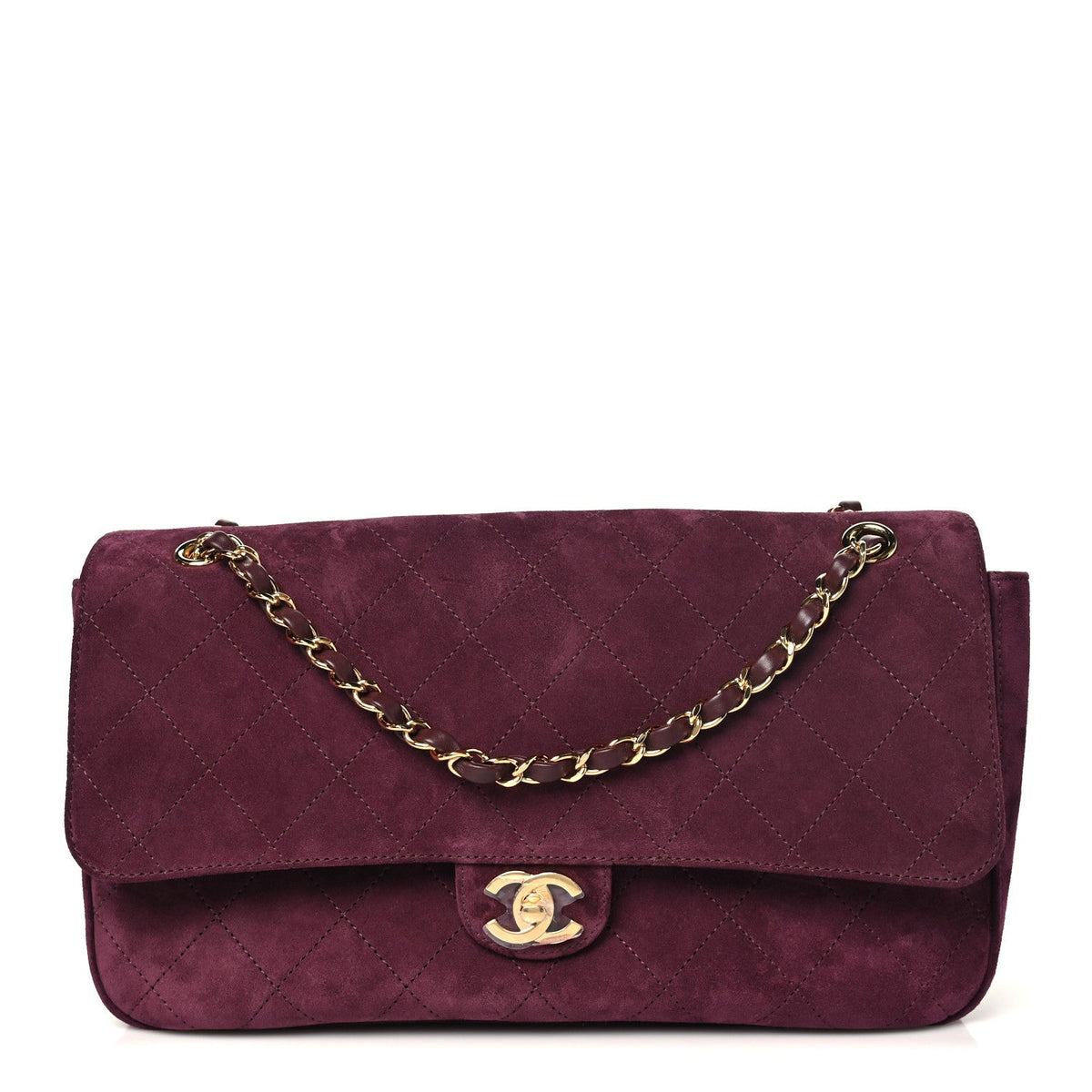 Suede Calfskin Small Souplissimo Maxi Flap Burgundy