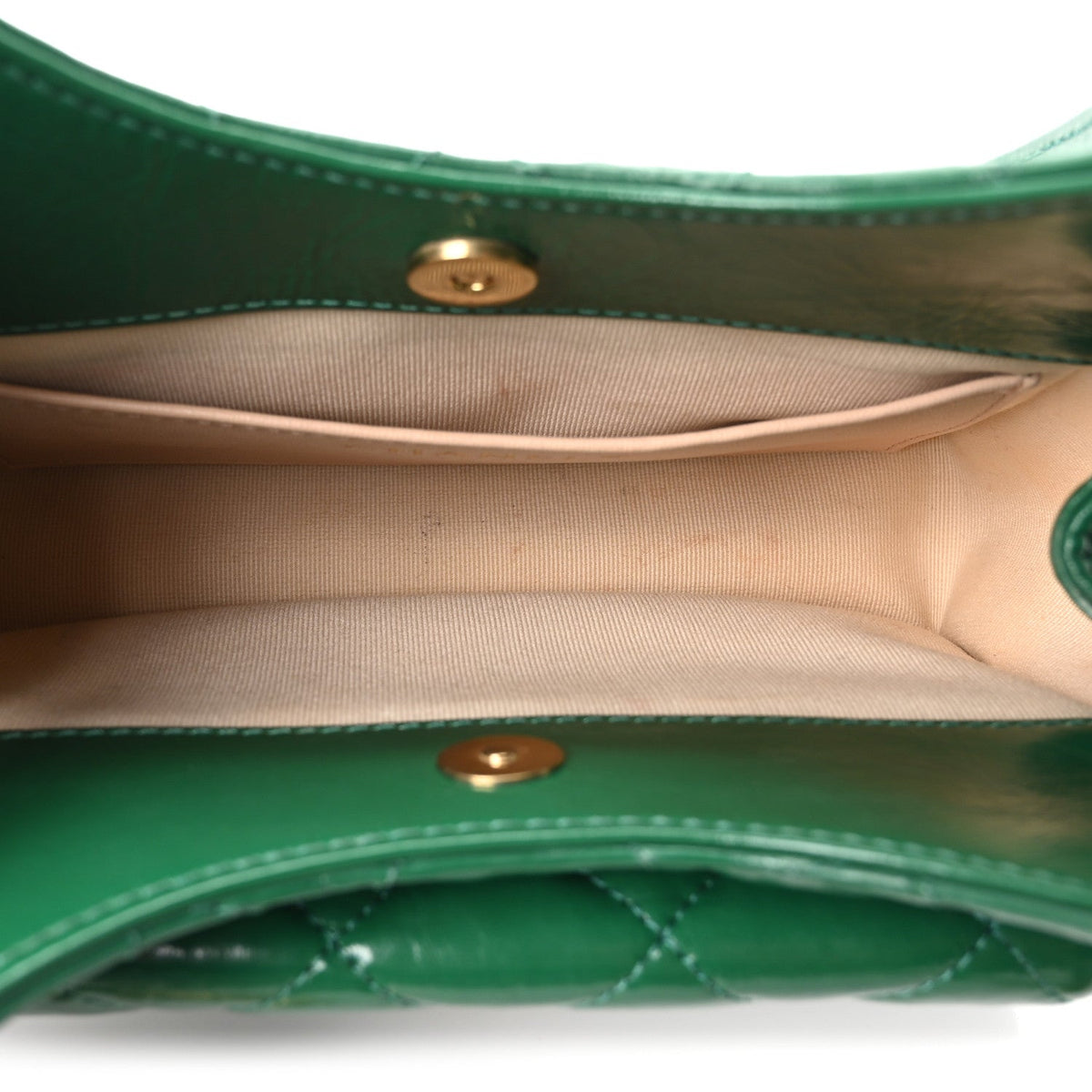 Shiny Crumpled Calfskin Quilted Small Wavy CC Hobo Green